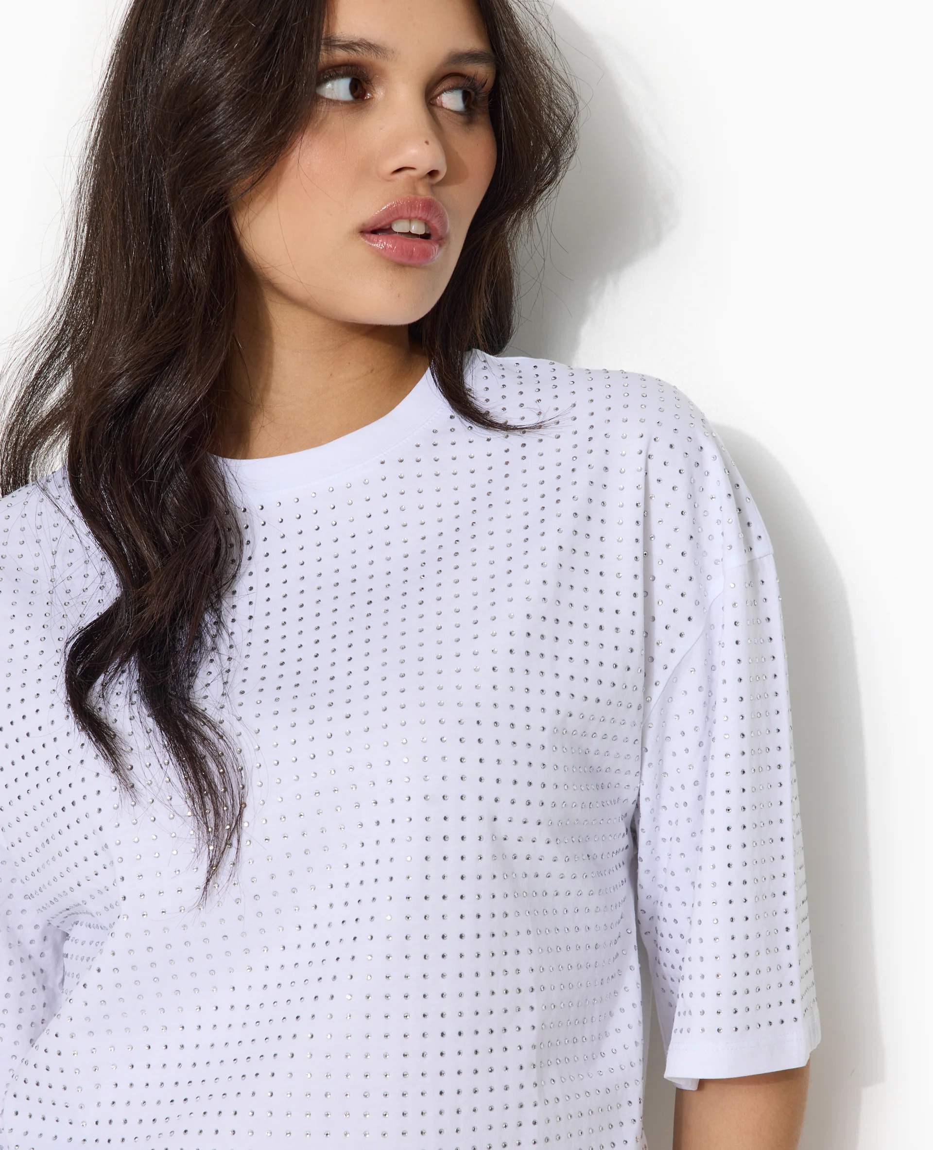 T-shirt manches courtes avec strass en all over