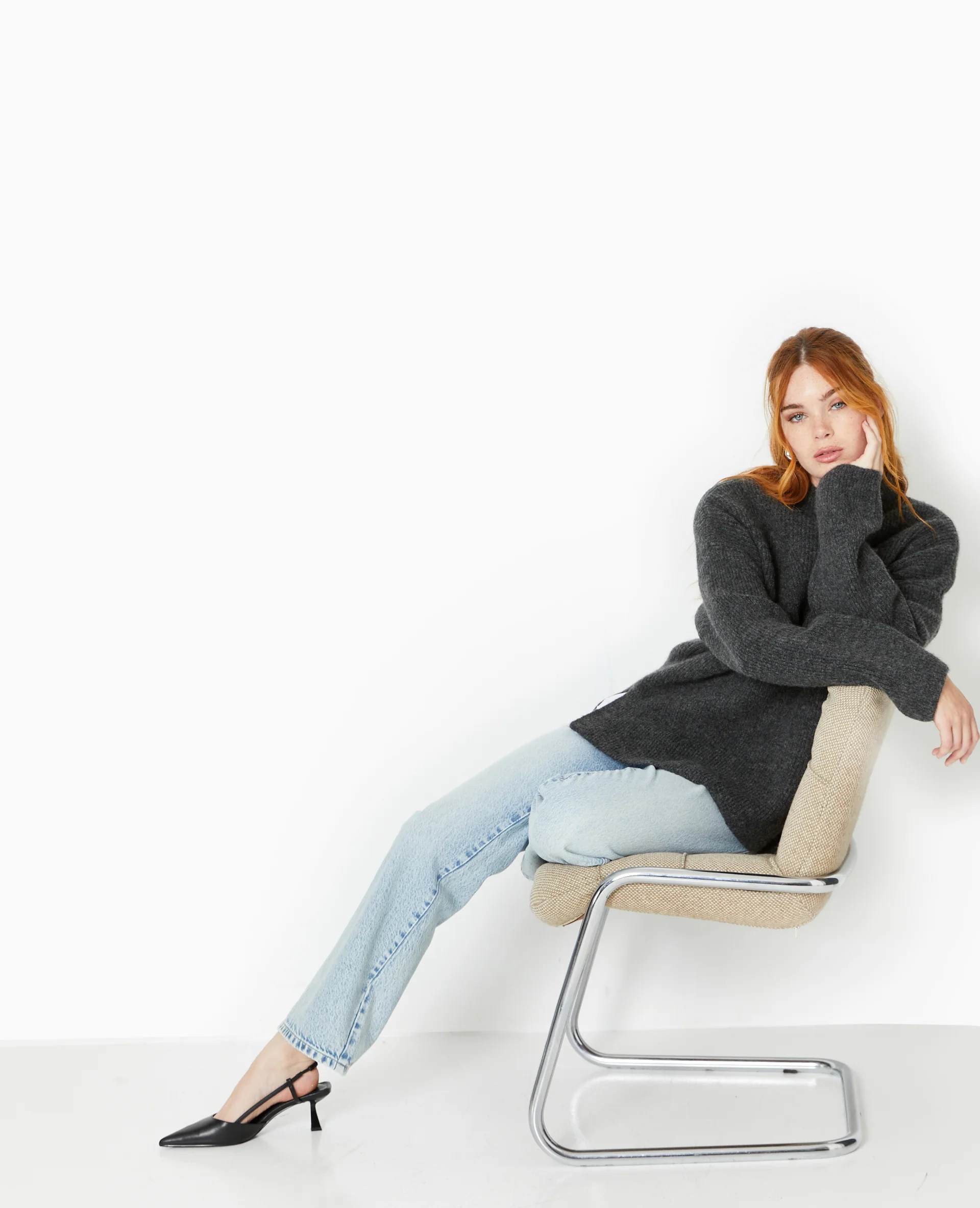 Pull col montant avec jeu de mailles