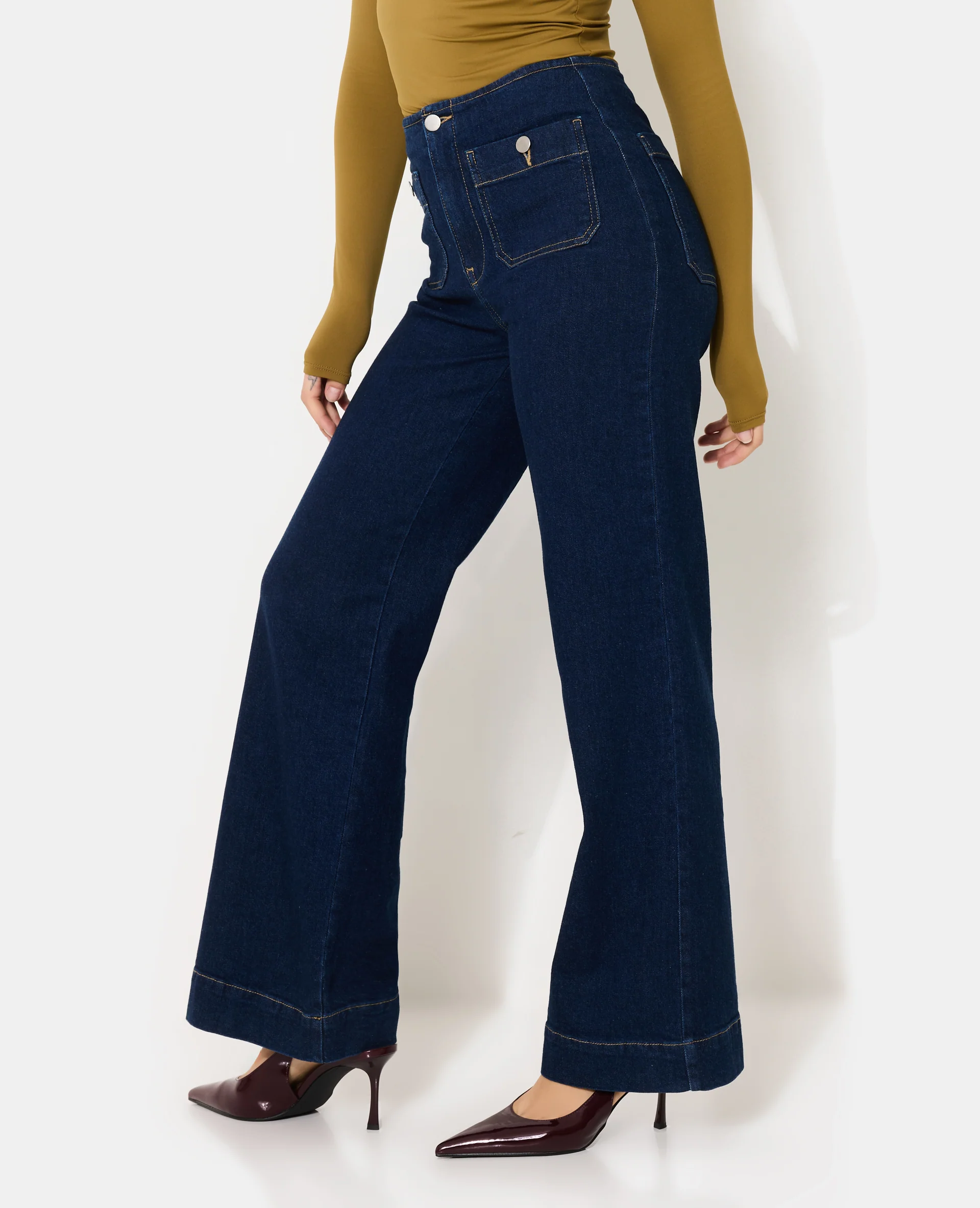 Jean wide taille haute avec poches plaquées