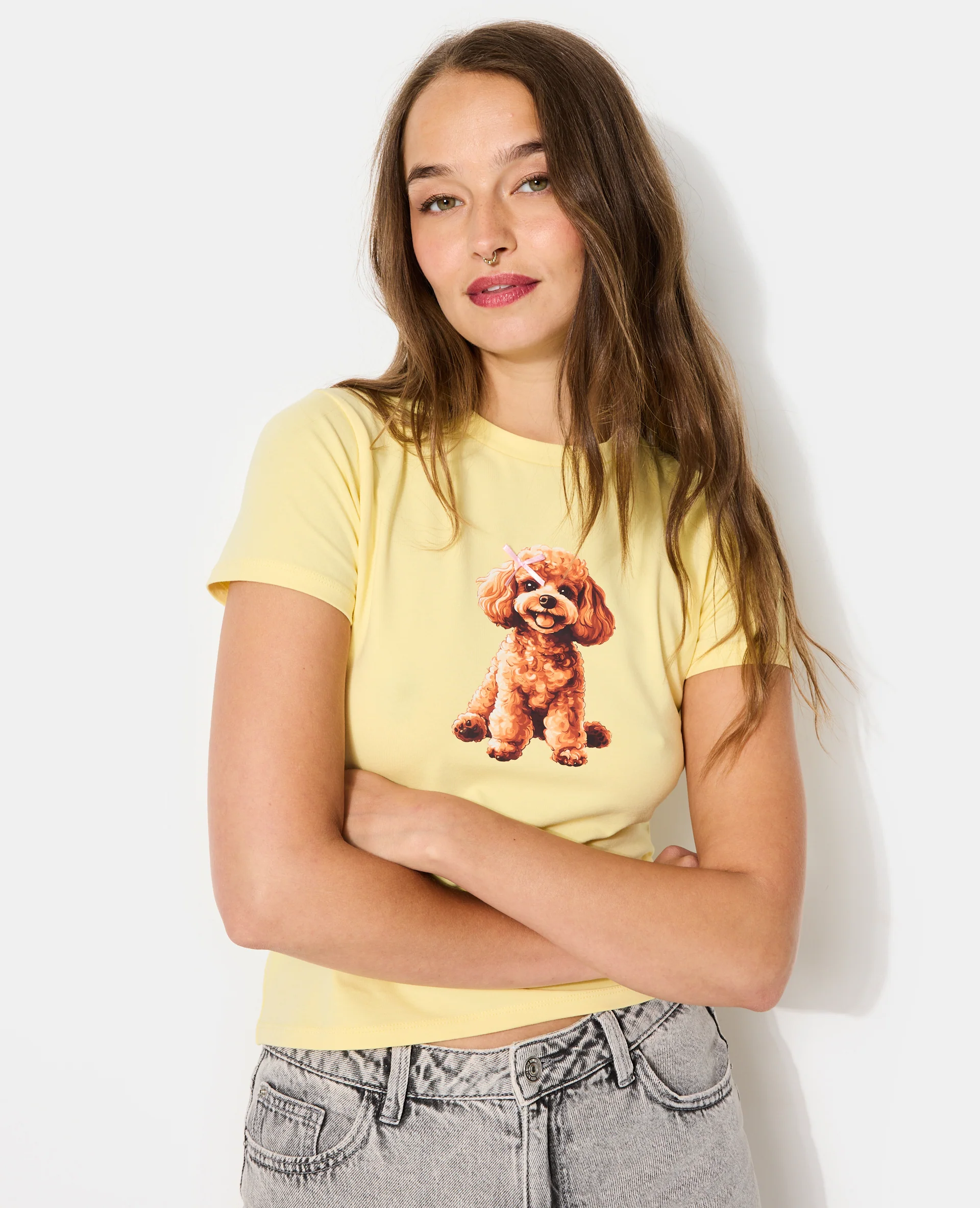 T-shirt ajusté avec print chien + nœud cousu
