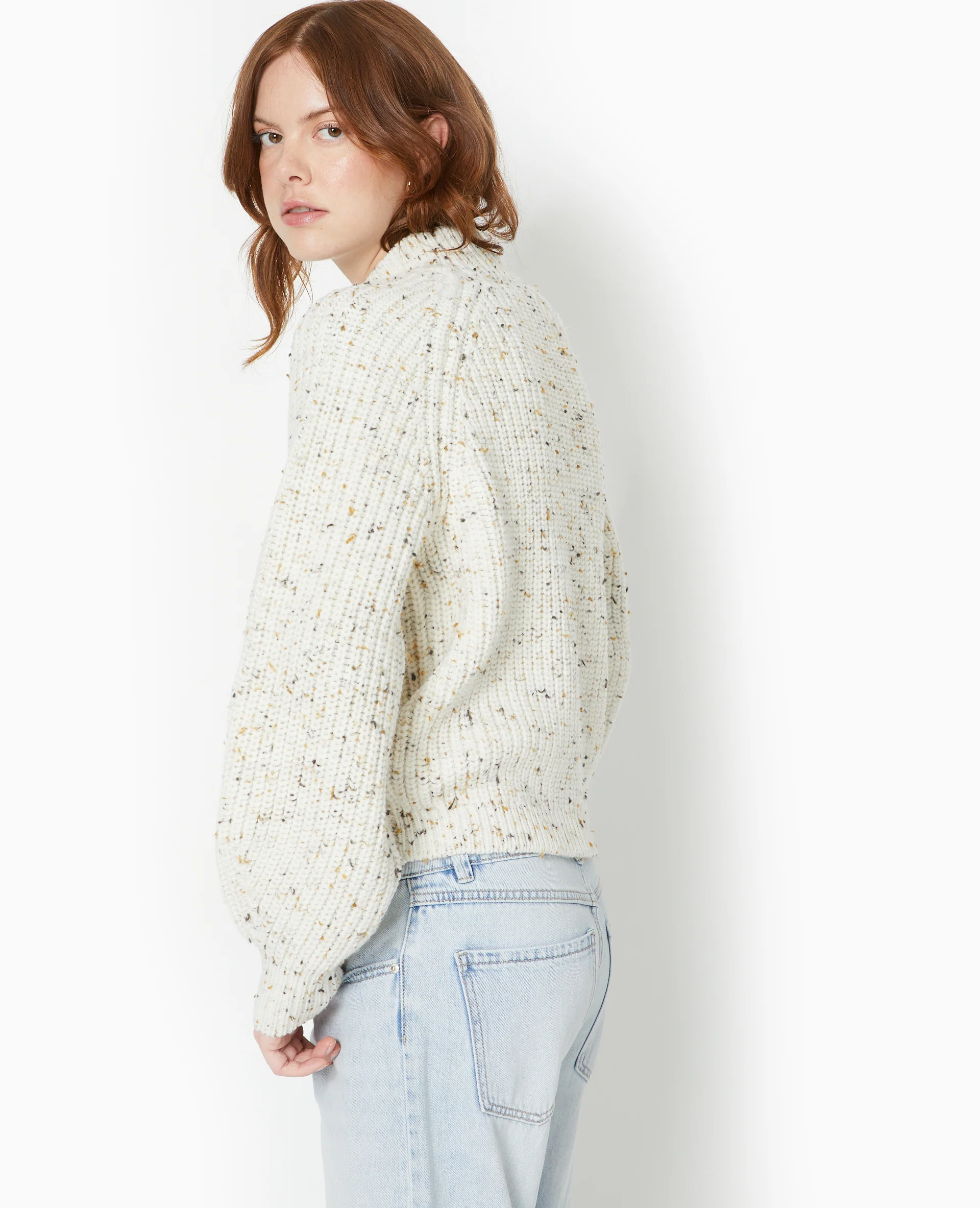 Pull col montant en maille moulinée