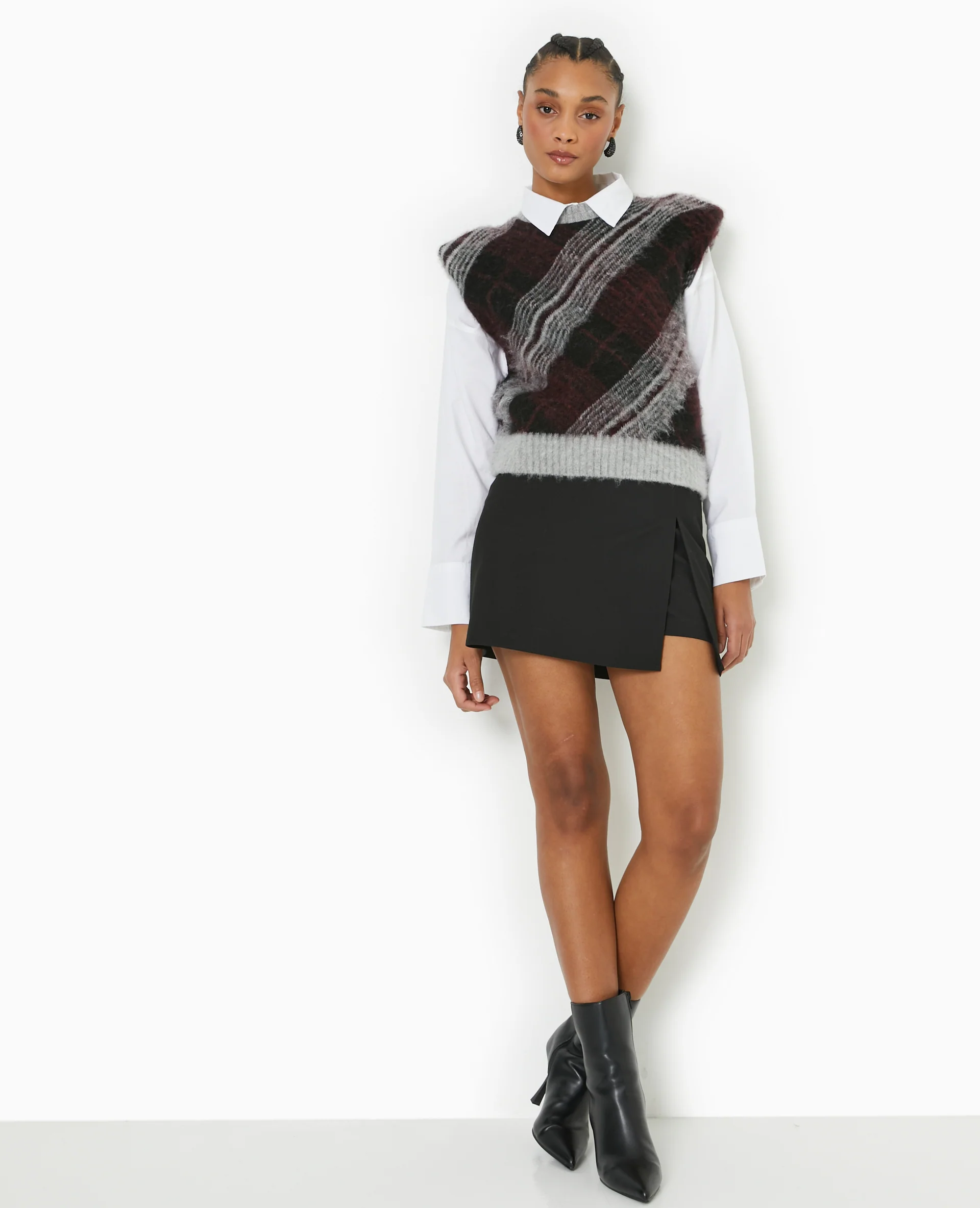 Pull sans manches avec épaulettes motif carreaux