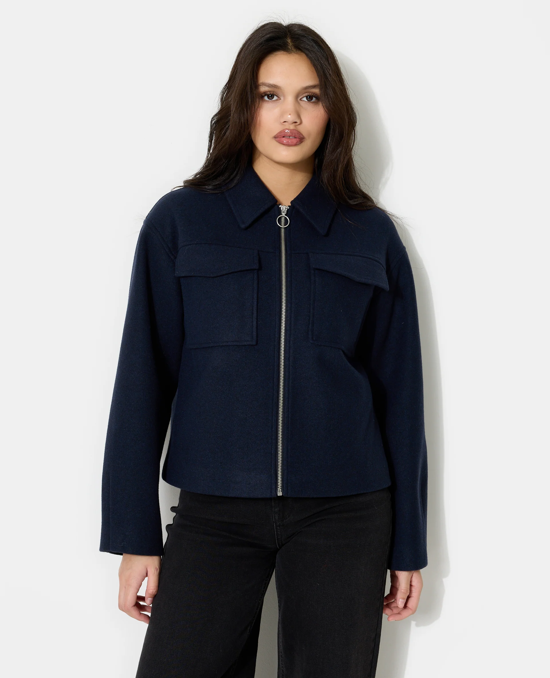 Blouson zippé effet drap de laine