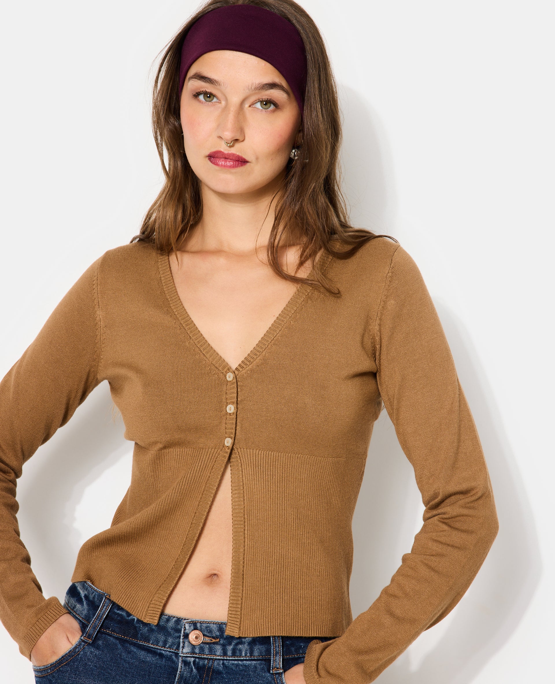 Gilet en maille fine avec grand bord-côtes