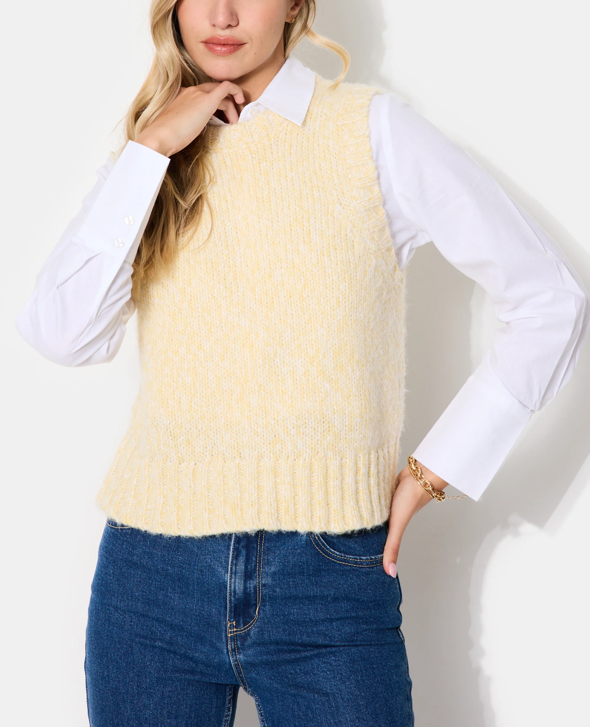Pull sans manches en maille moulinée
