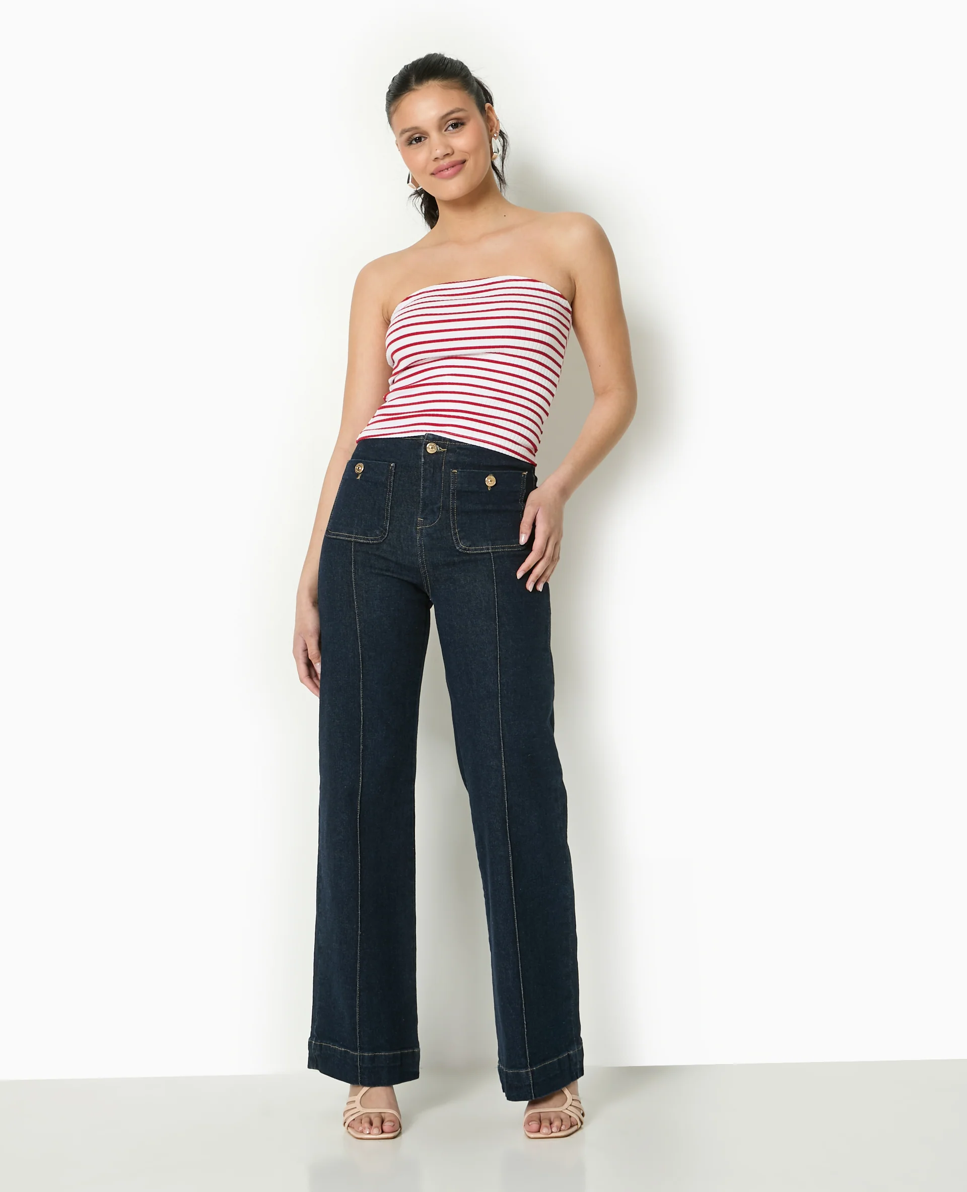 Top bandeau en maille côtelée rayée