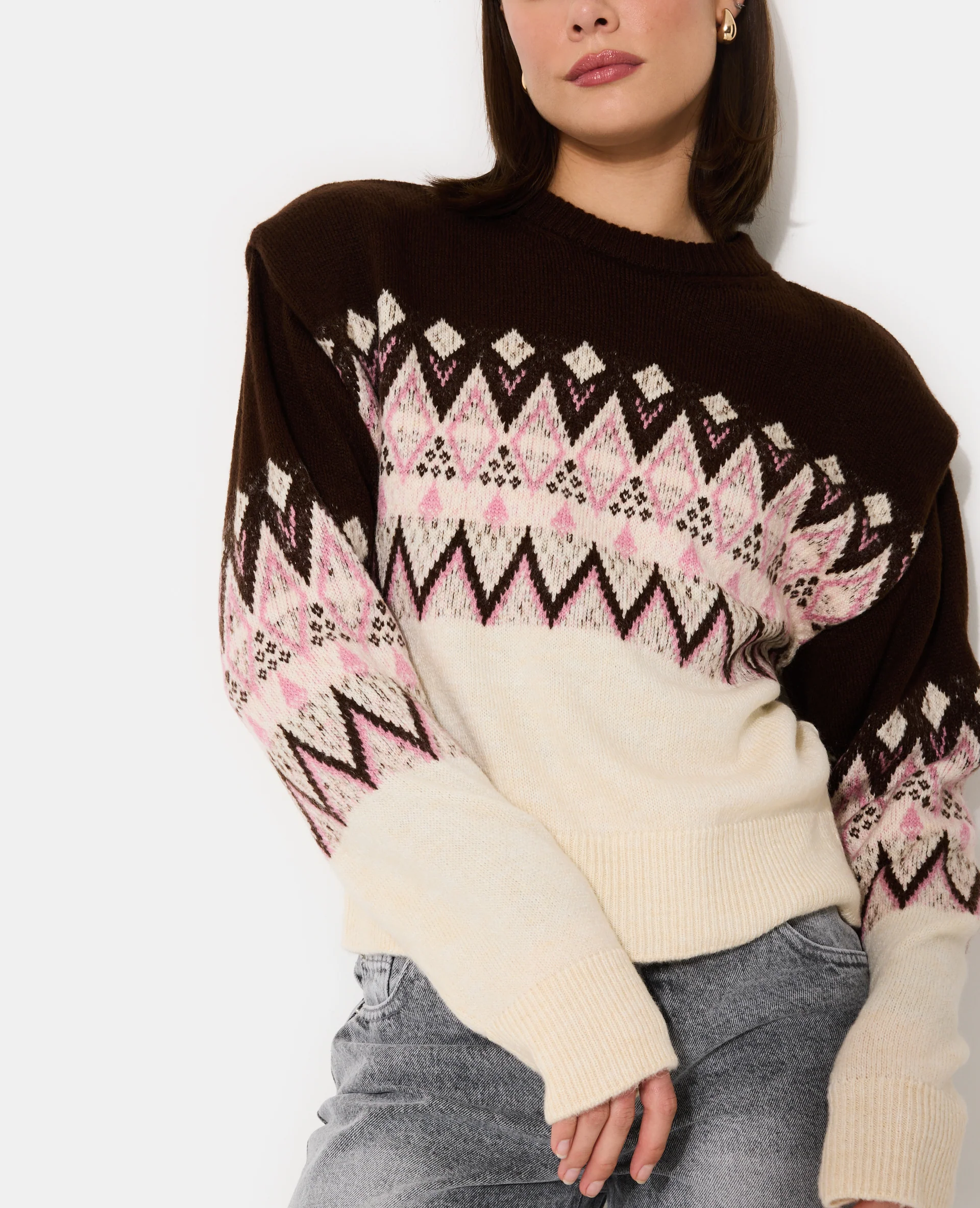 Pull motif jacquard avec épaulettes