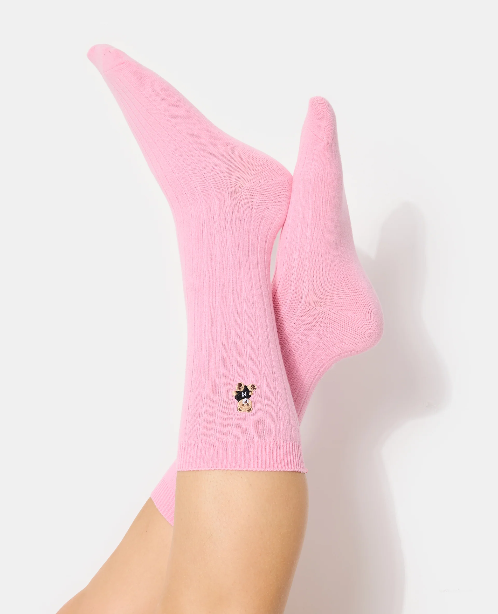 Chaussettes hautes avec oursons brodés