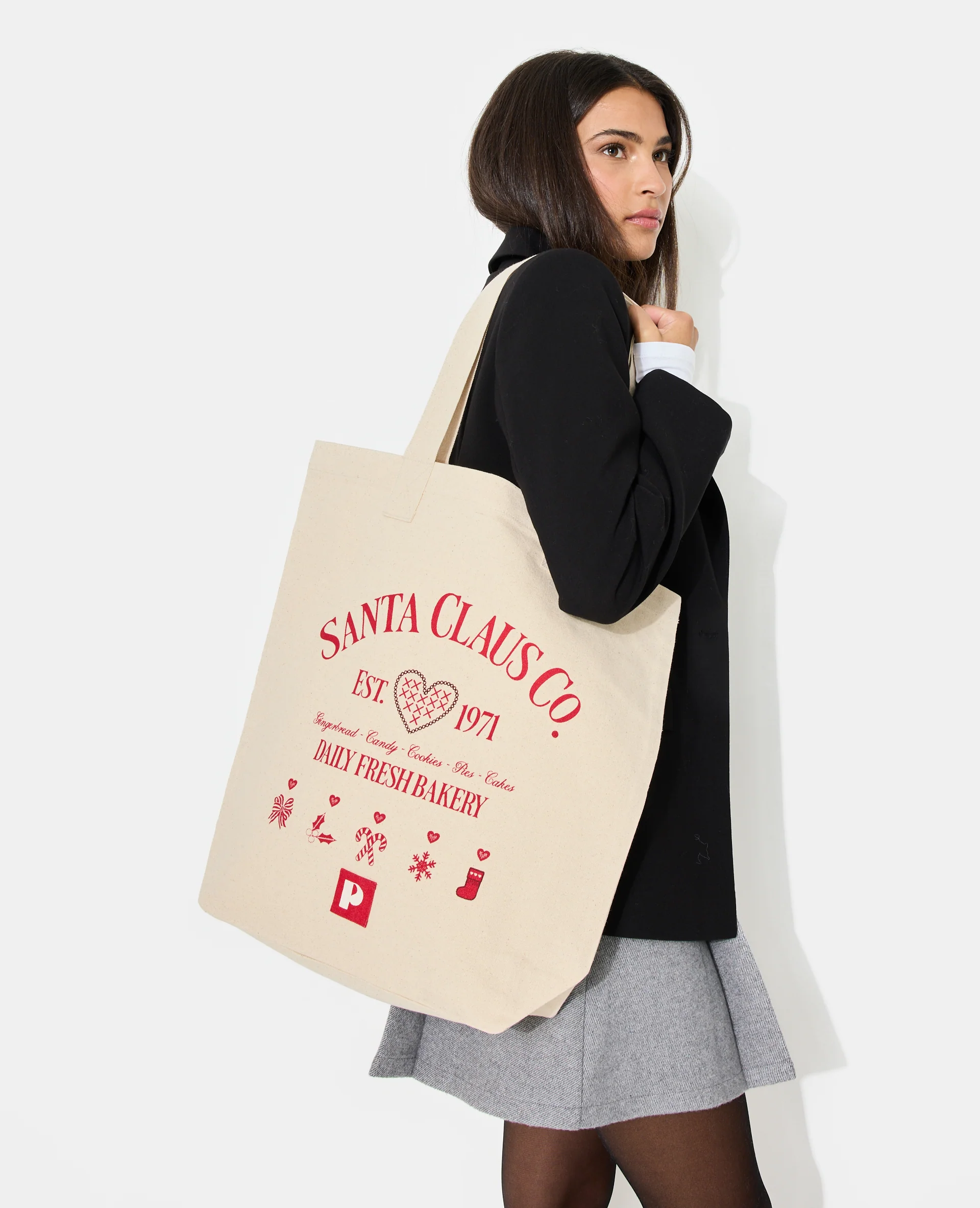 Tote bag en toile motifs de Noël