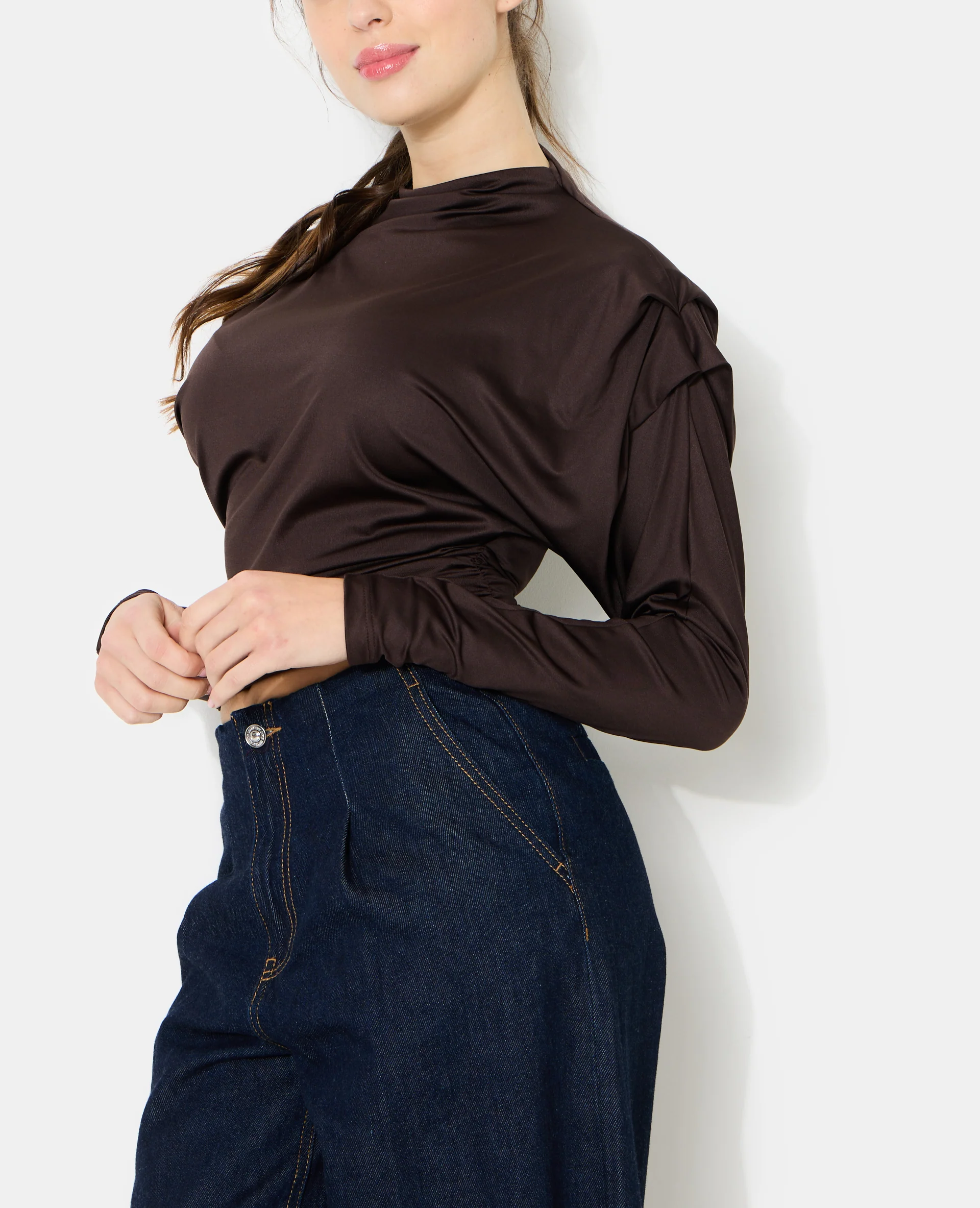 Top manches chauve-souris avec pinces et fronces