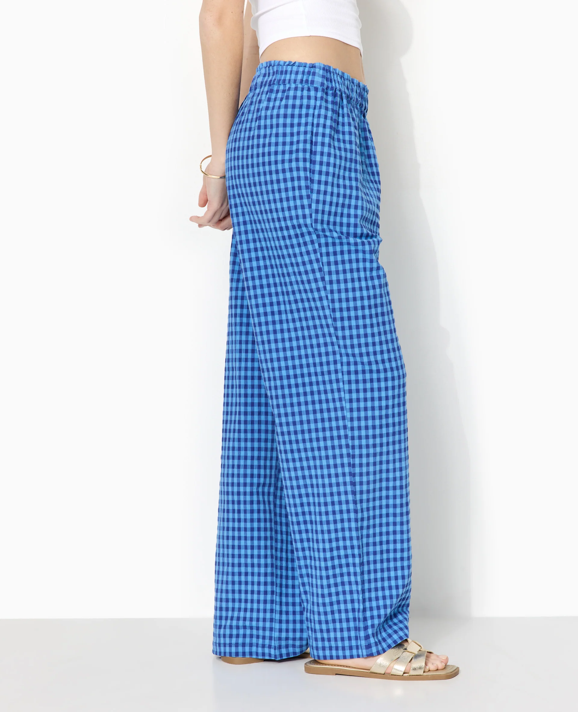 Pantalon large motif vichy