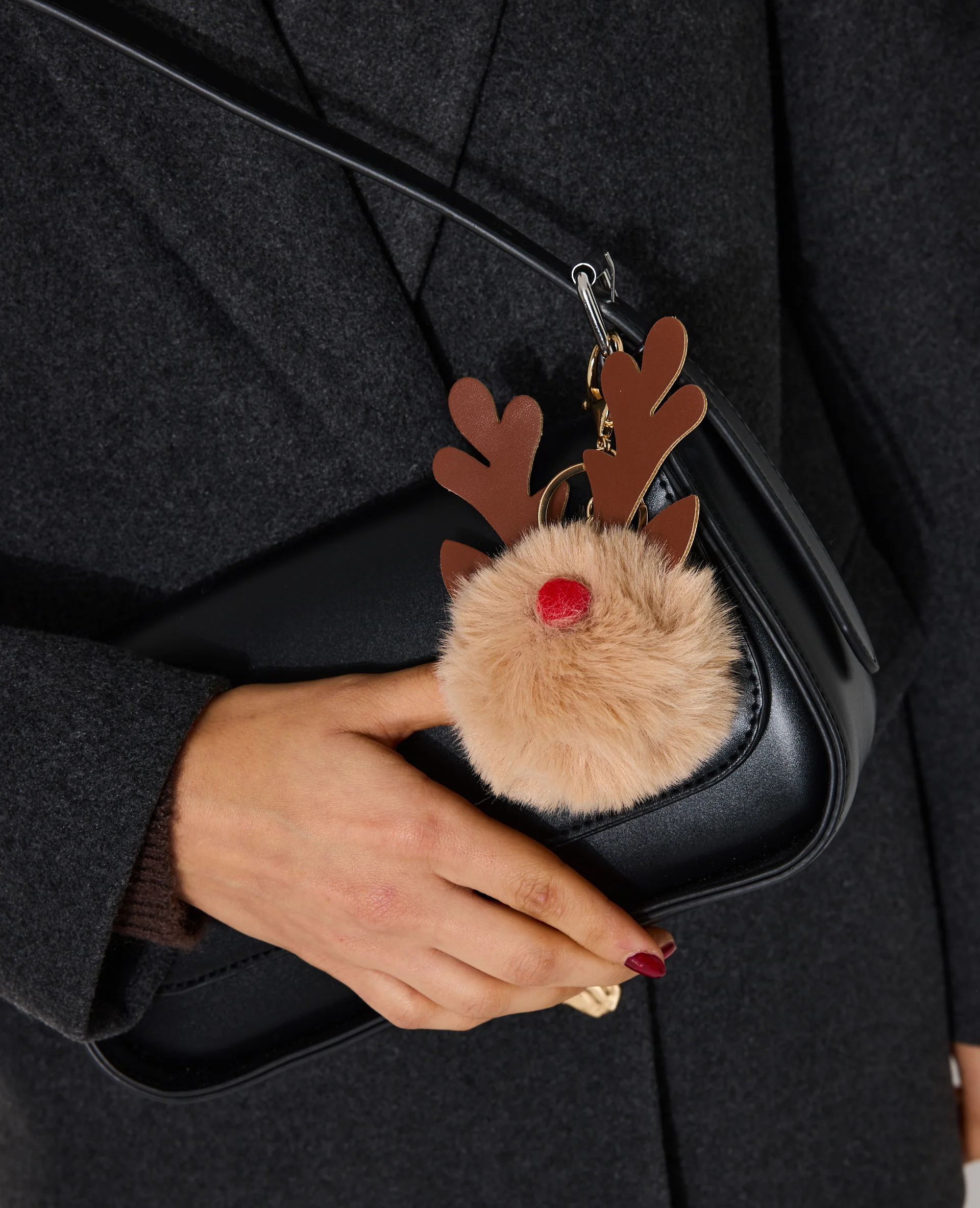 Déco de sac tête de renne en fausse fourrure