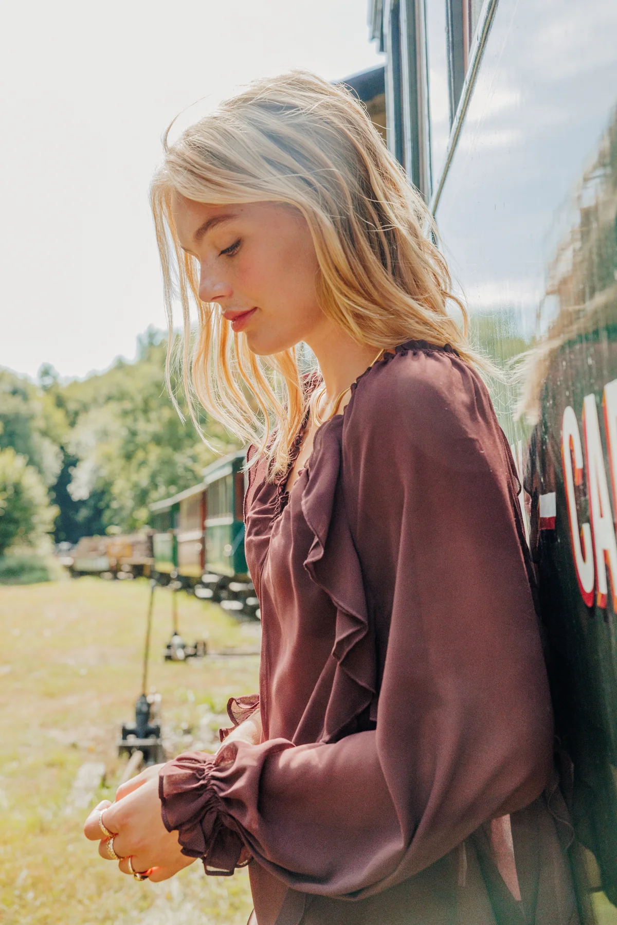 Blouse en voile avec volants et manches ballons