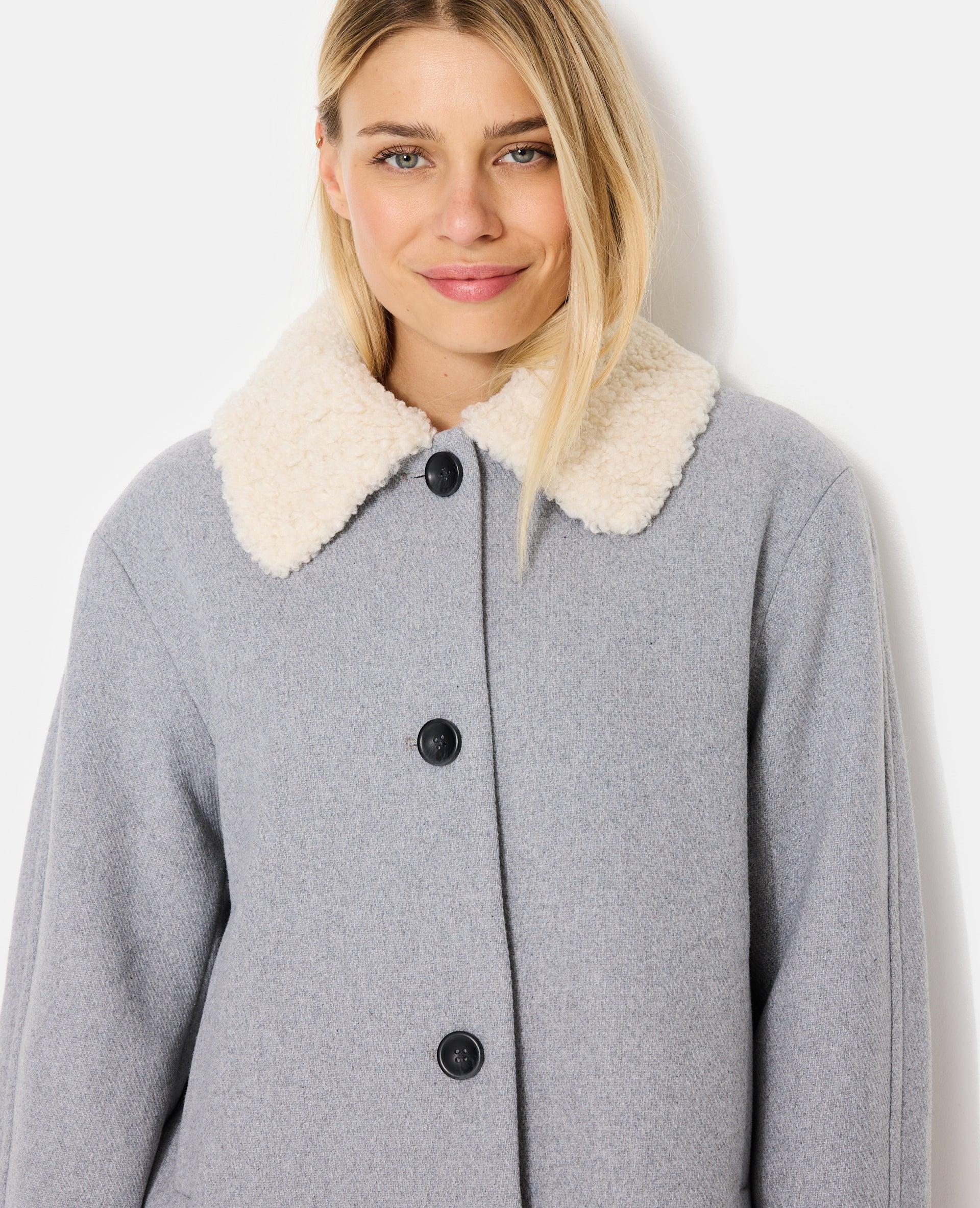 Blouson façon drap de laine avec col sherpa