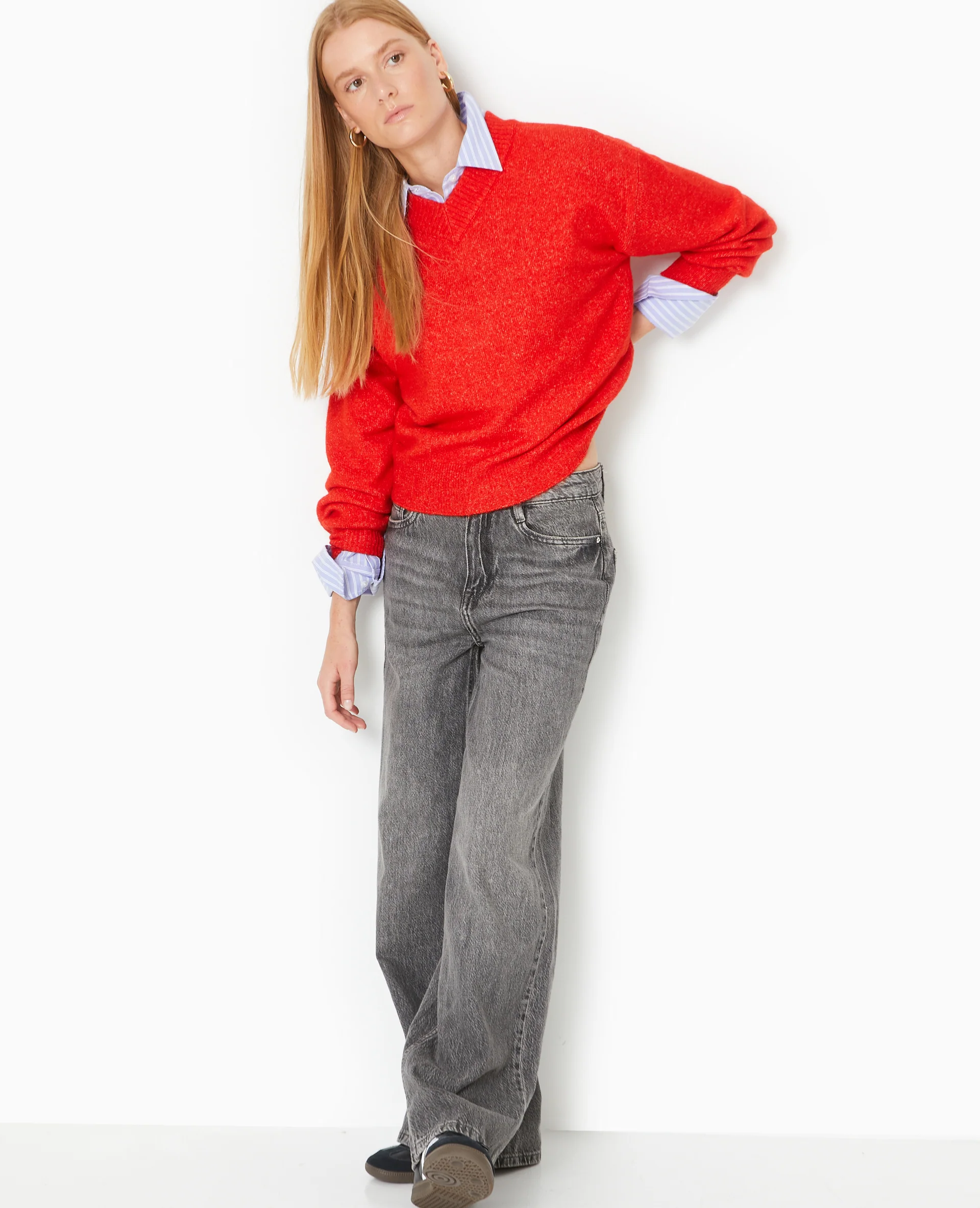 Pull col V en maille