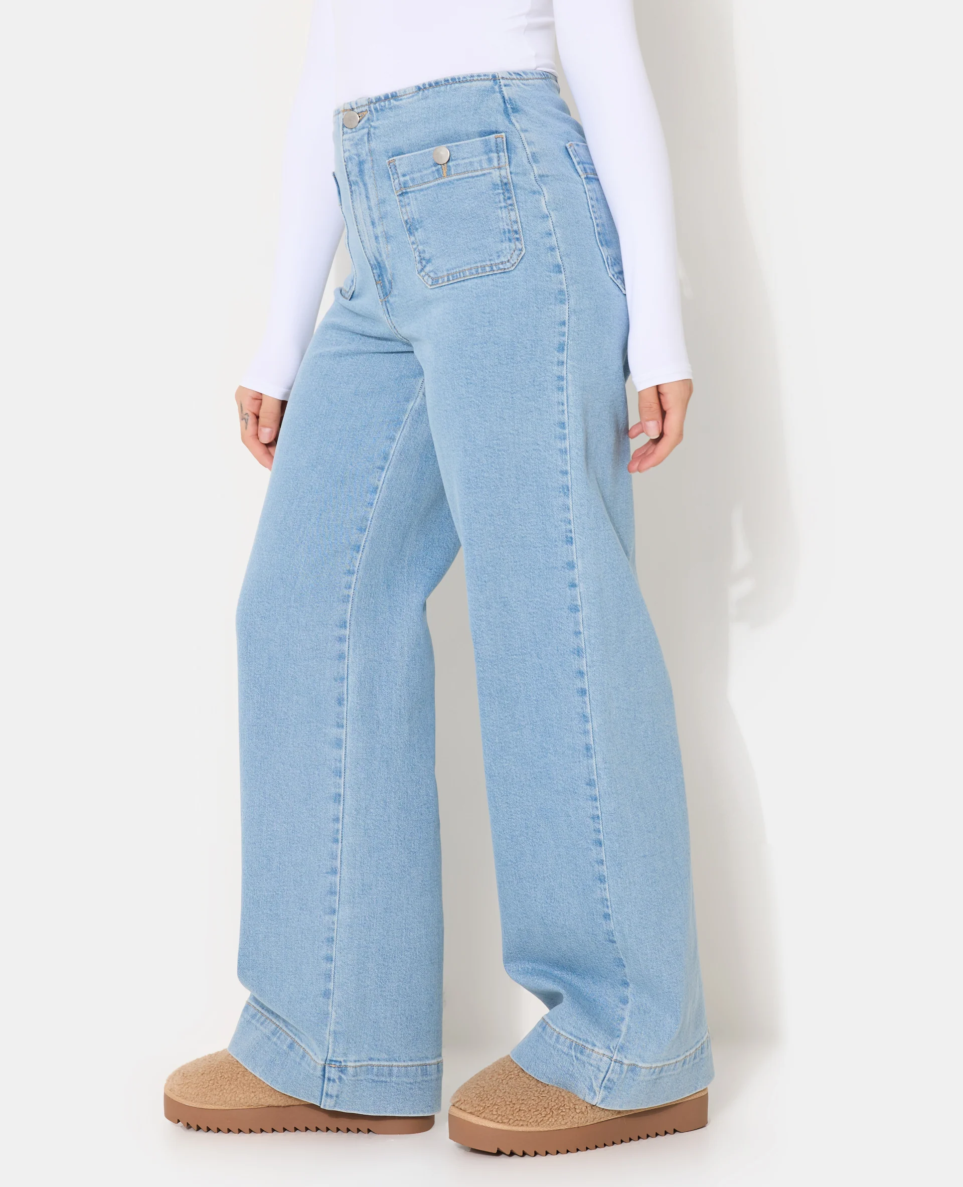 Jean wide taille haute avec poches plaquées