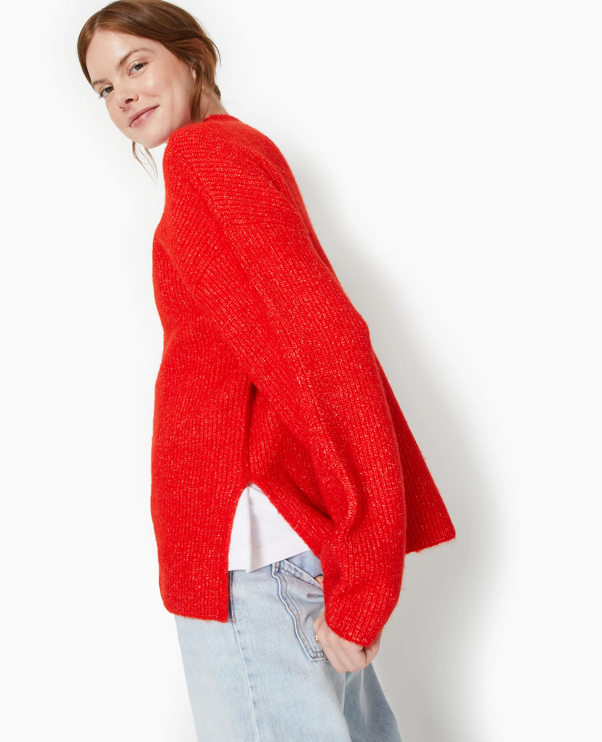 Pull col montant avec jeu de mailles