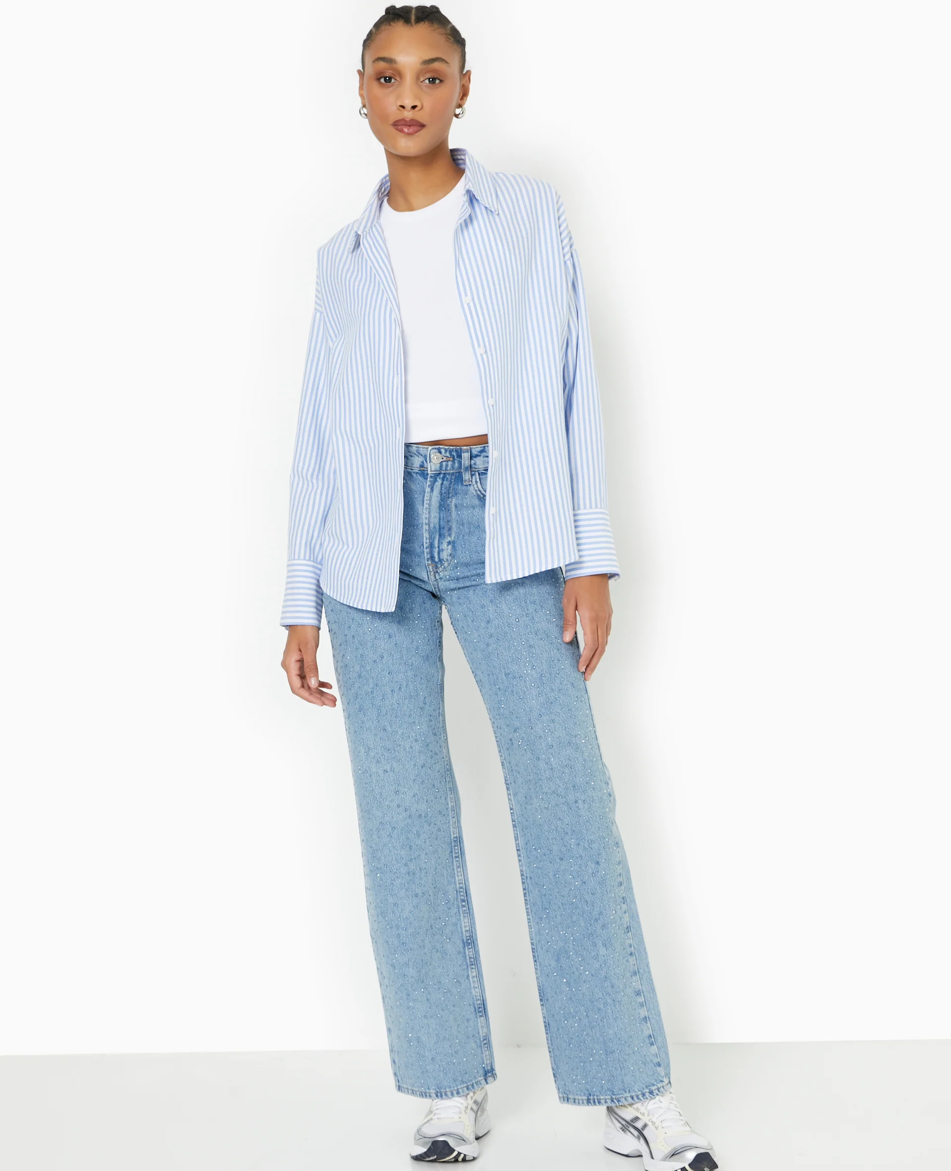 Chemise oversize rayée col ouvert