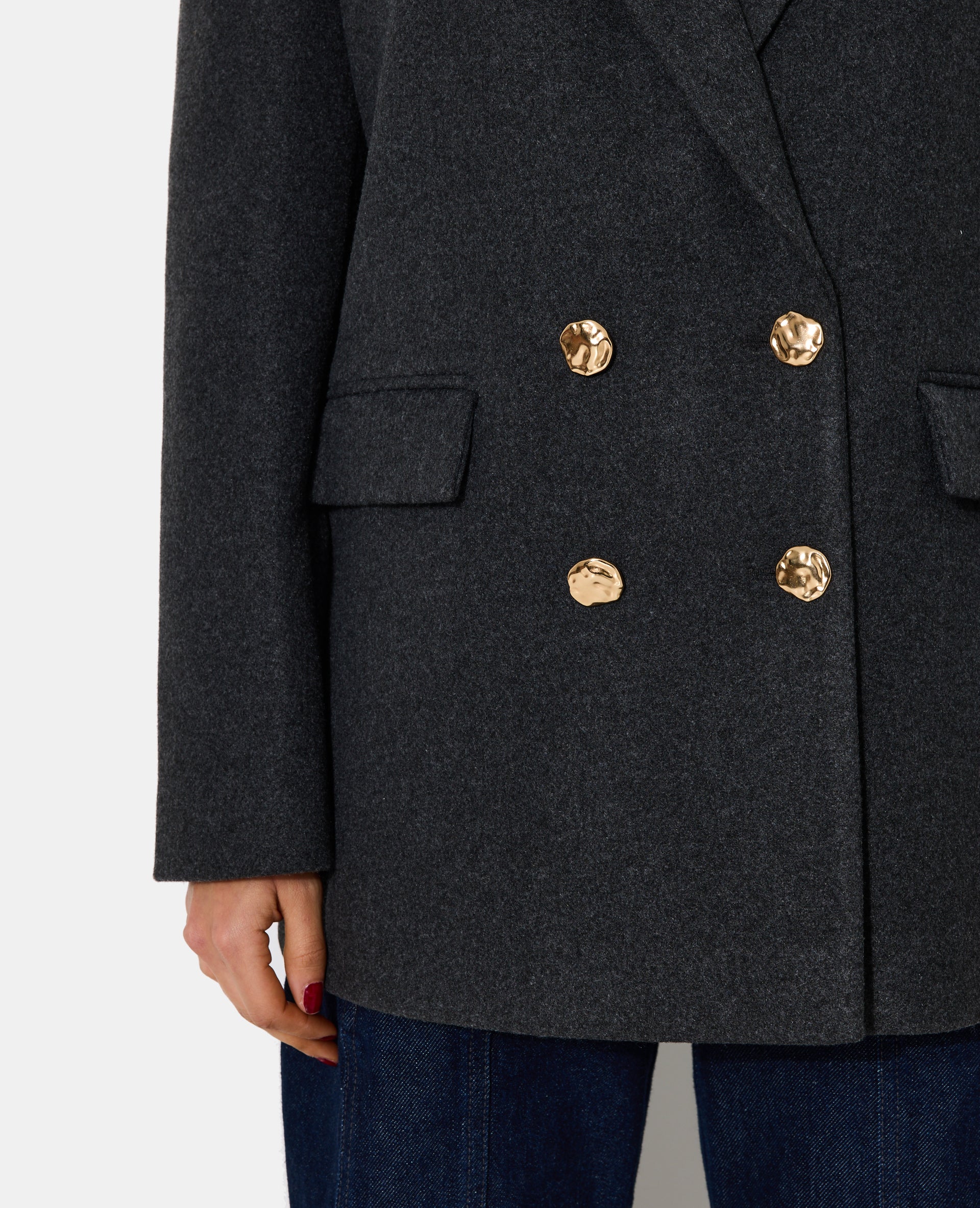 Manteau court effet drap de laine avec boutons dorés