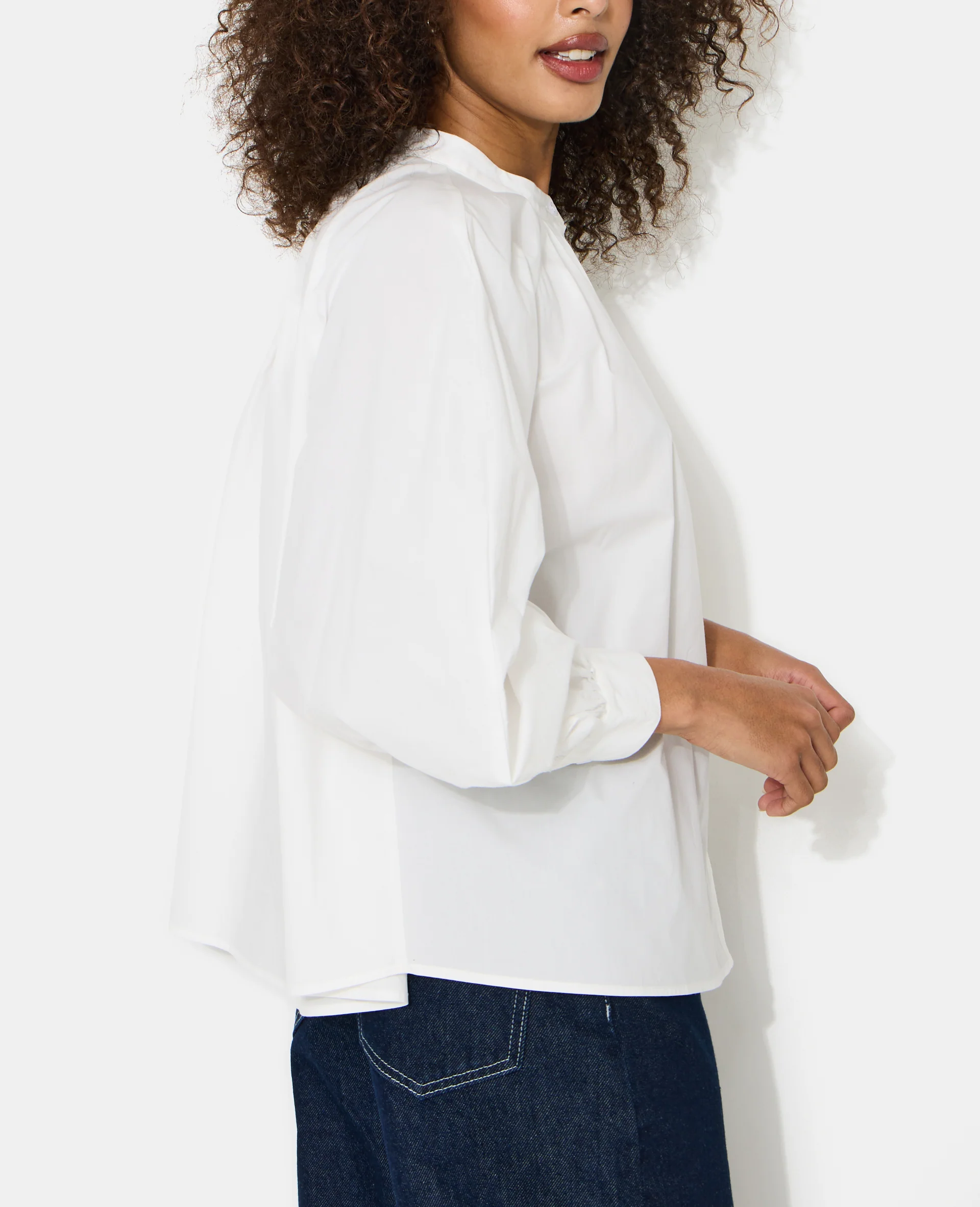 Blouse en popeline avec pinces et manches ballons