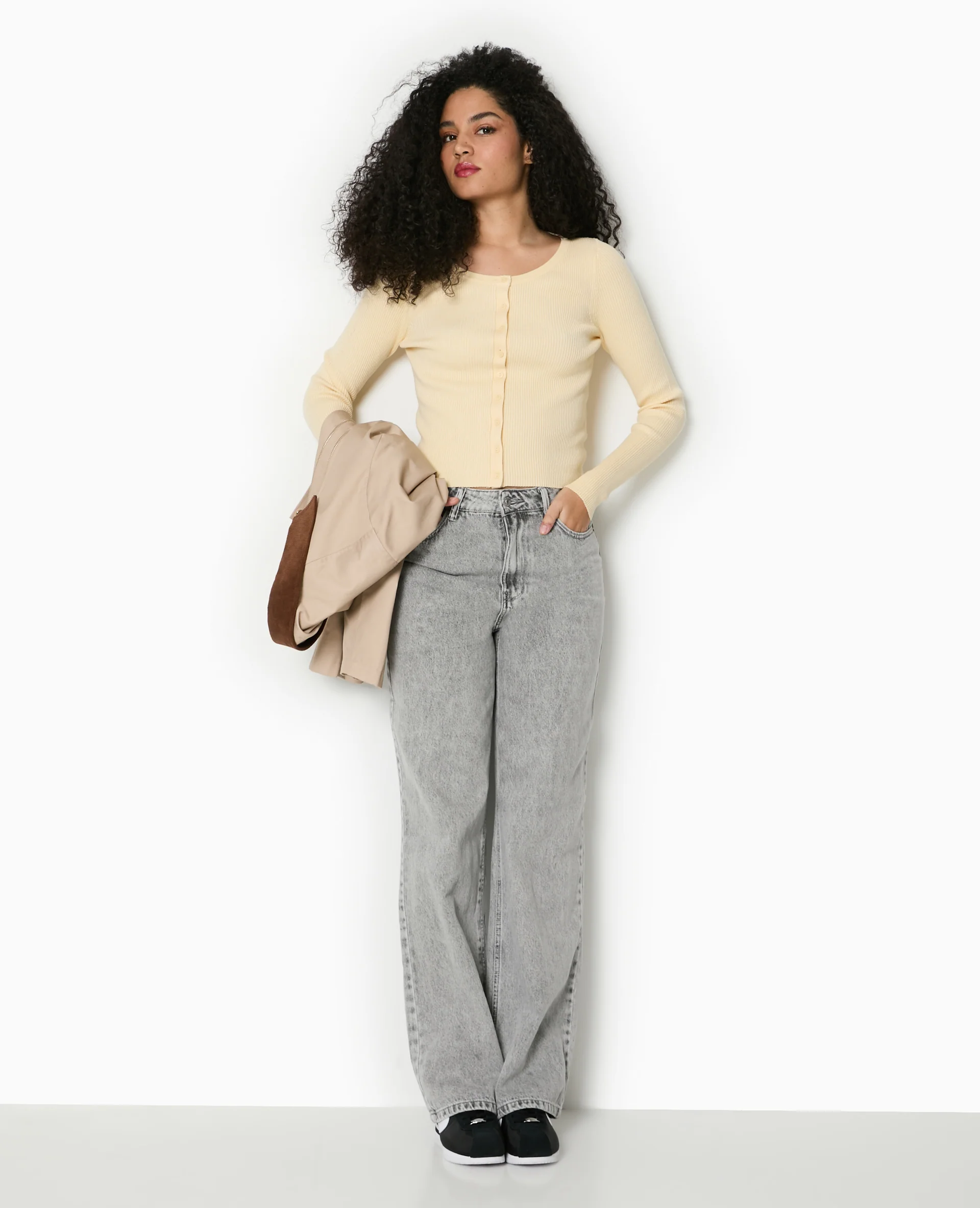 Gilet col rond en maille côtelée