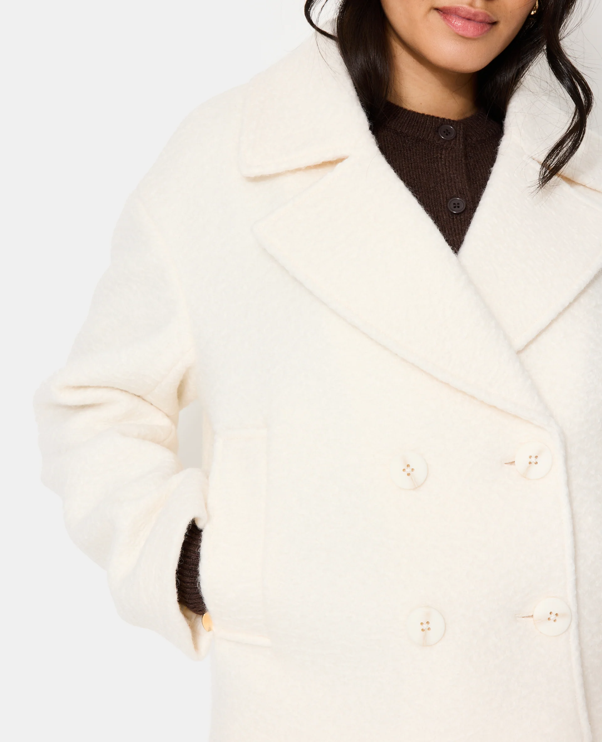 Blouson caban effet drap de laine bouclée