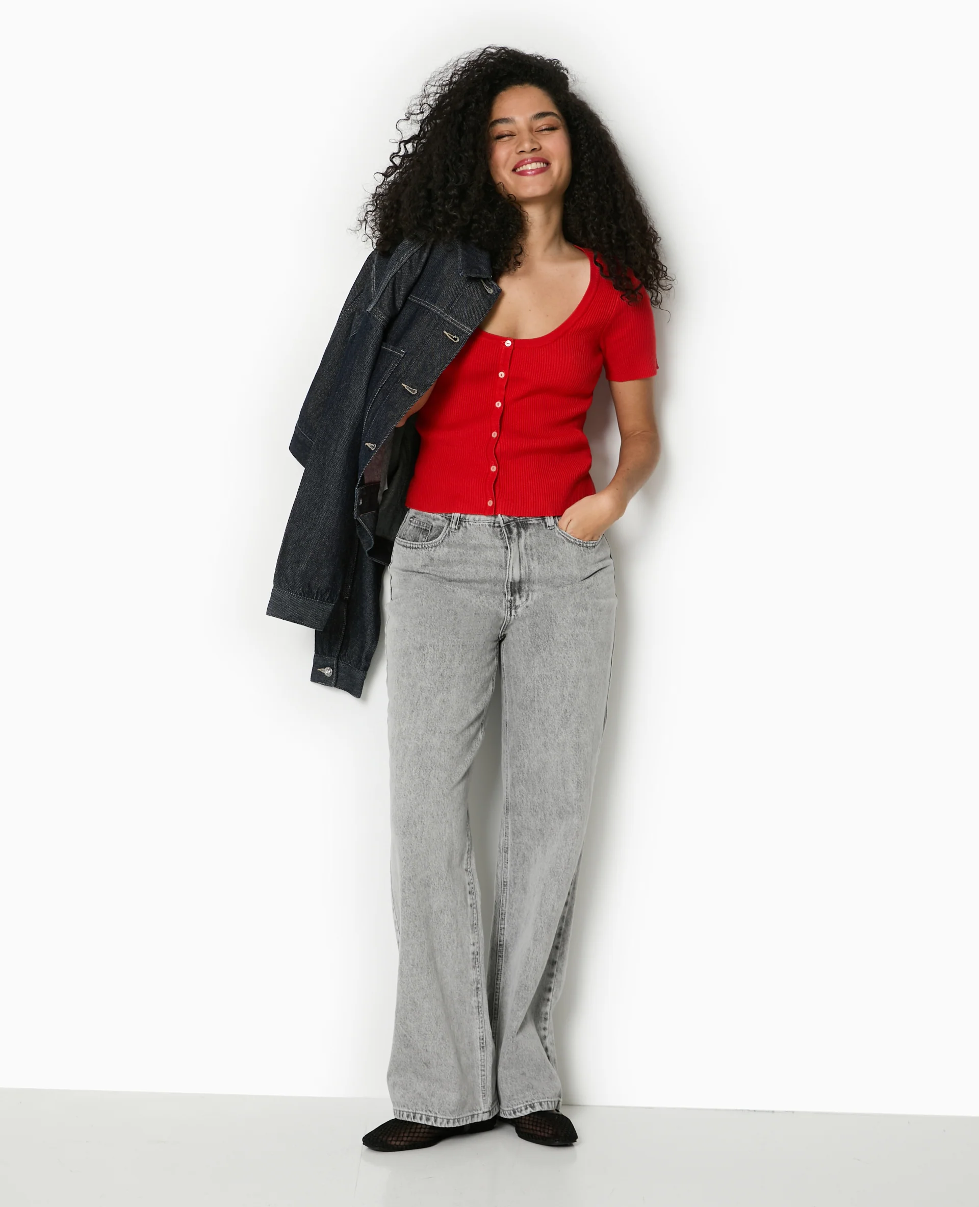 T-shirt boutonné en maille côtelée