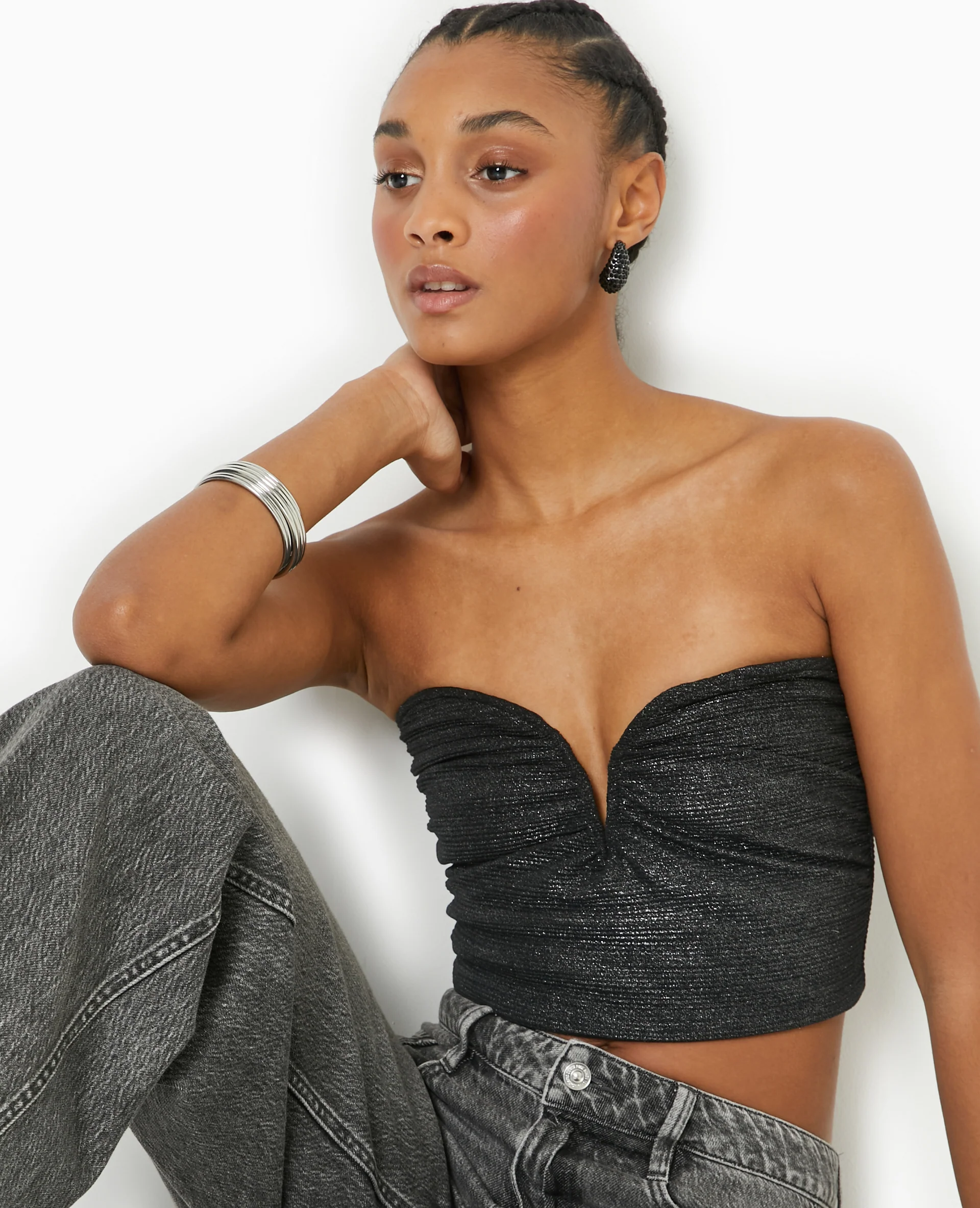 Top bustier court avec lurex encolure cœur