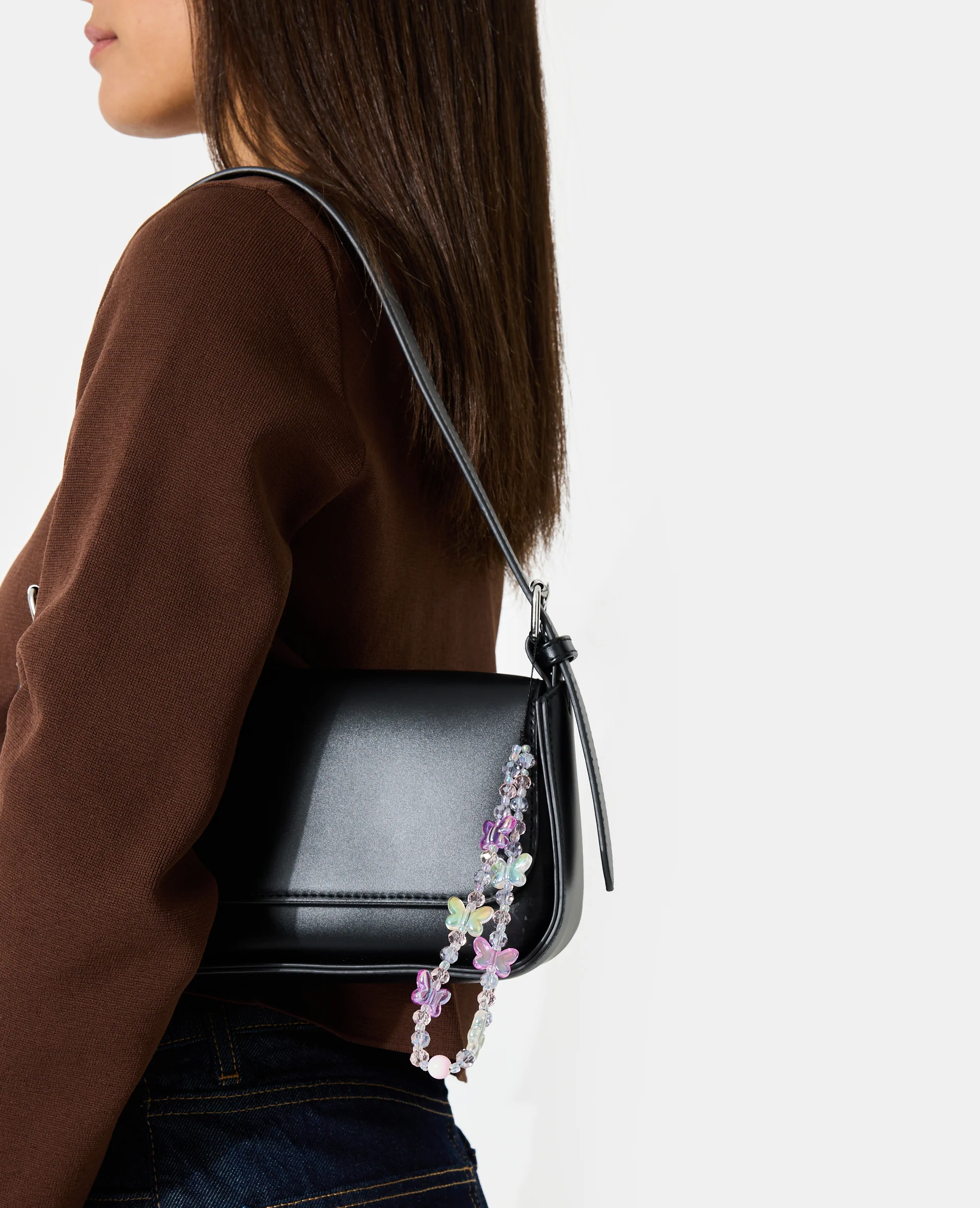 Dragonne de téléphone avec perles et papillons