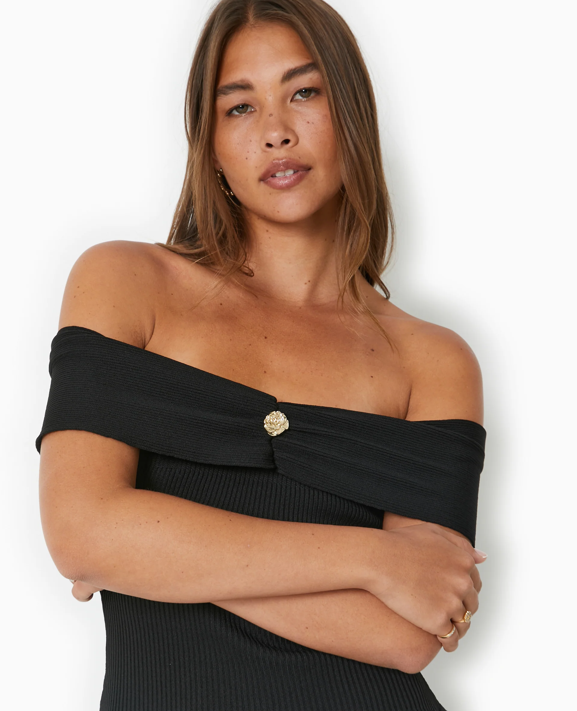 Robe courte patineuse en maille côtelée