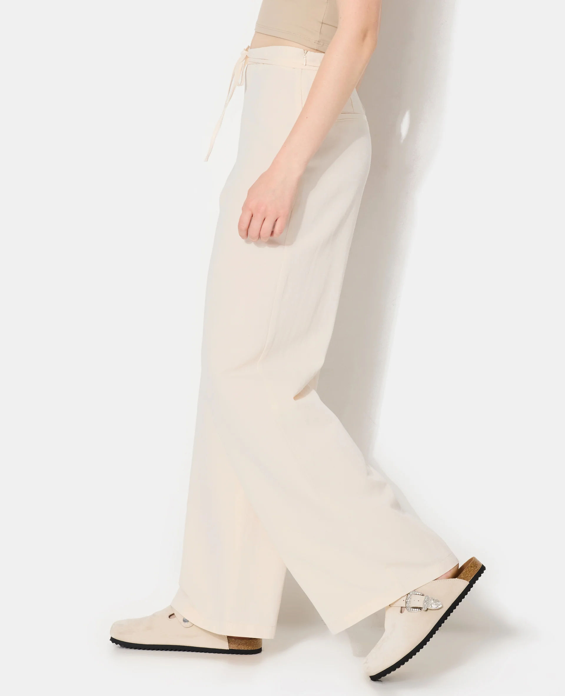 Pantalon droit taille haute avec lin