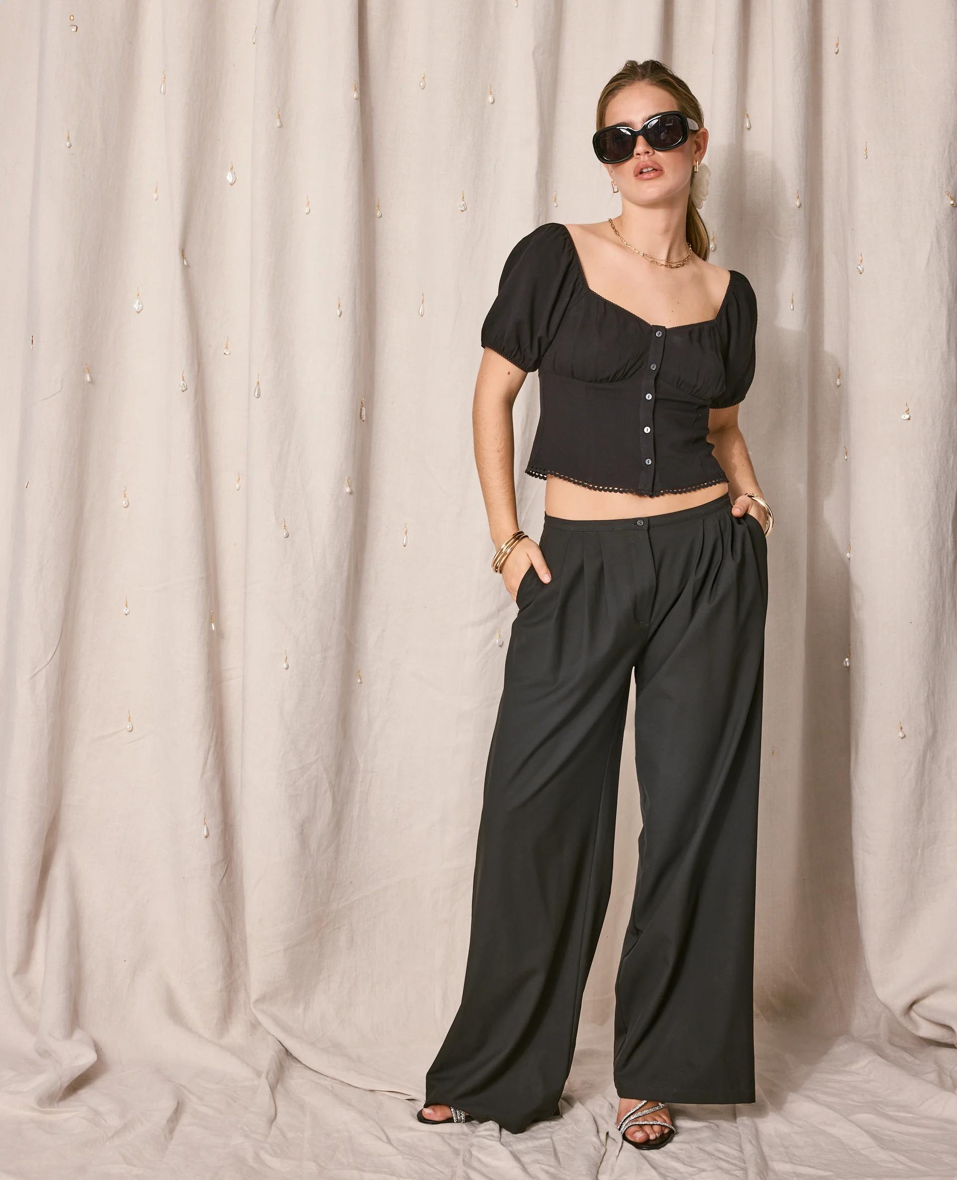 Blouse manches ballons avec finitions croquet