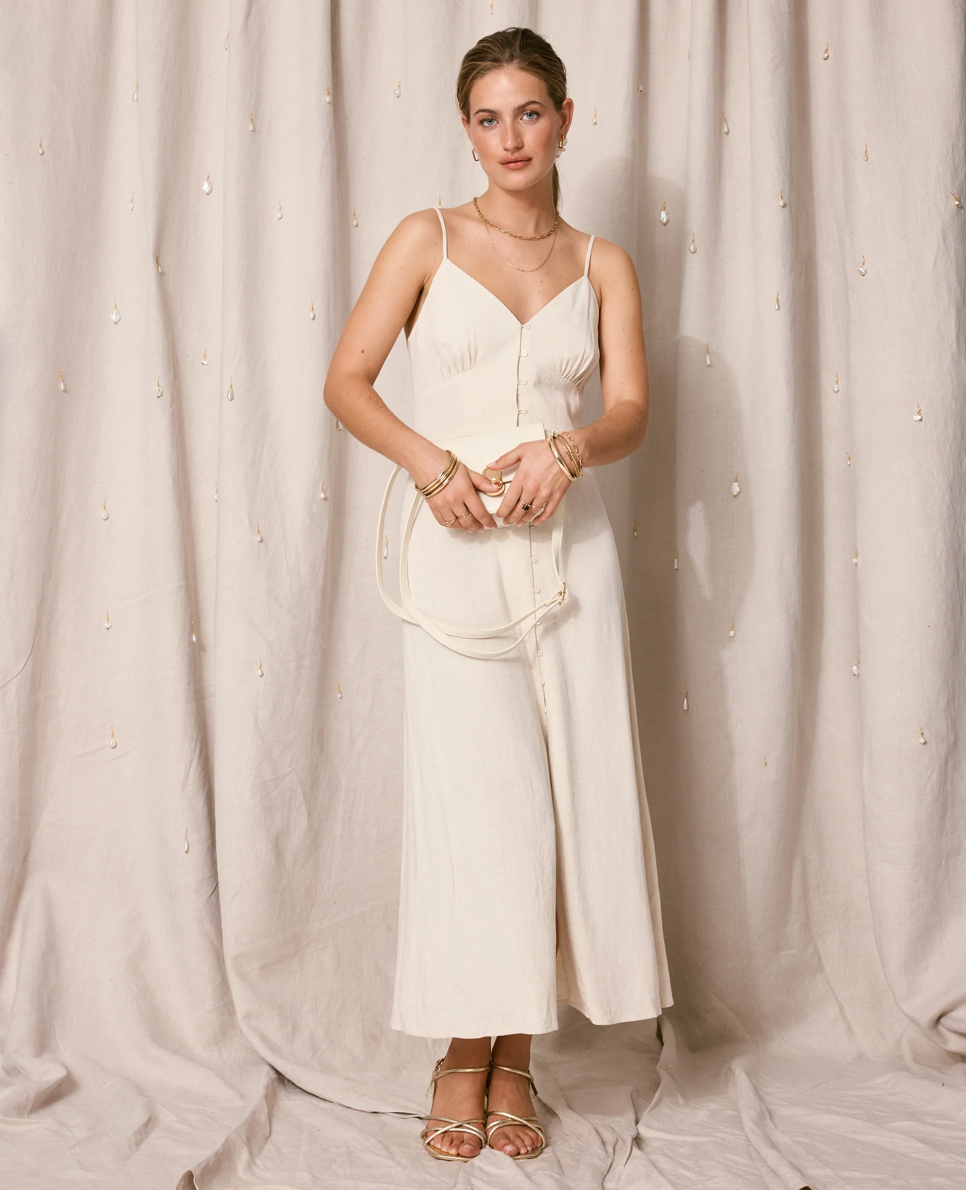 Robe longue boutonnée avec lin