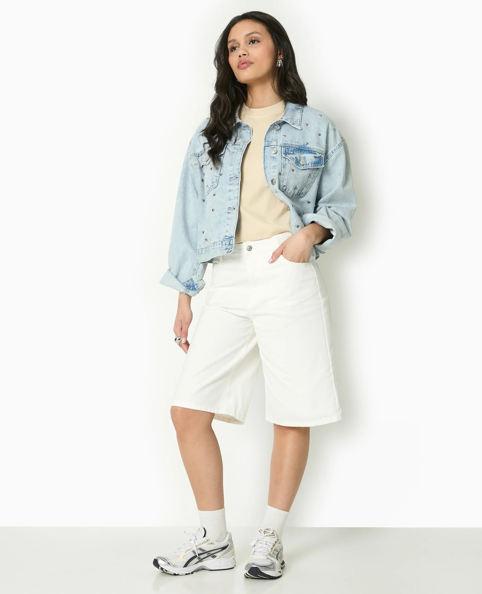 Bermuda large en jean taille standard