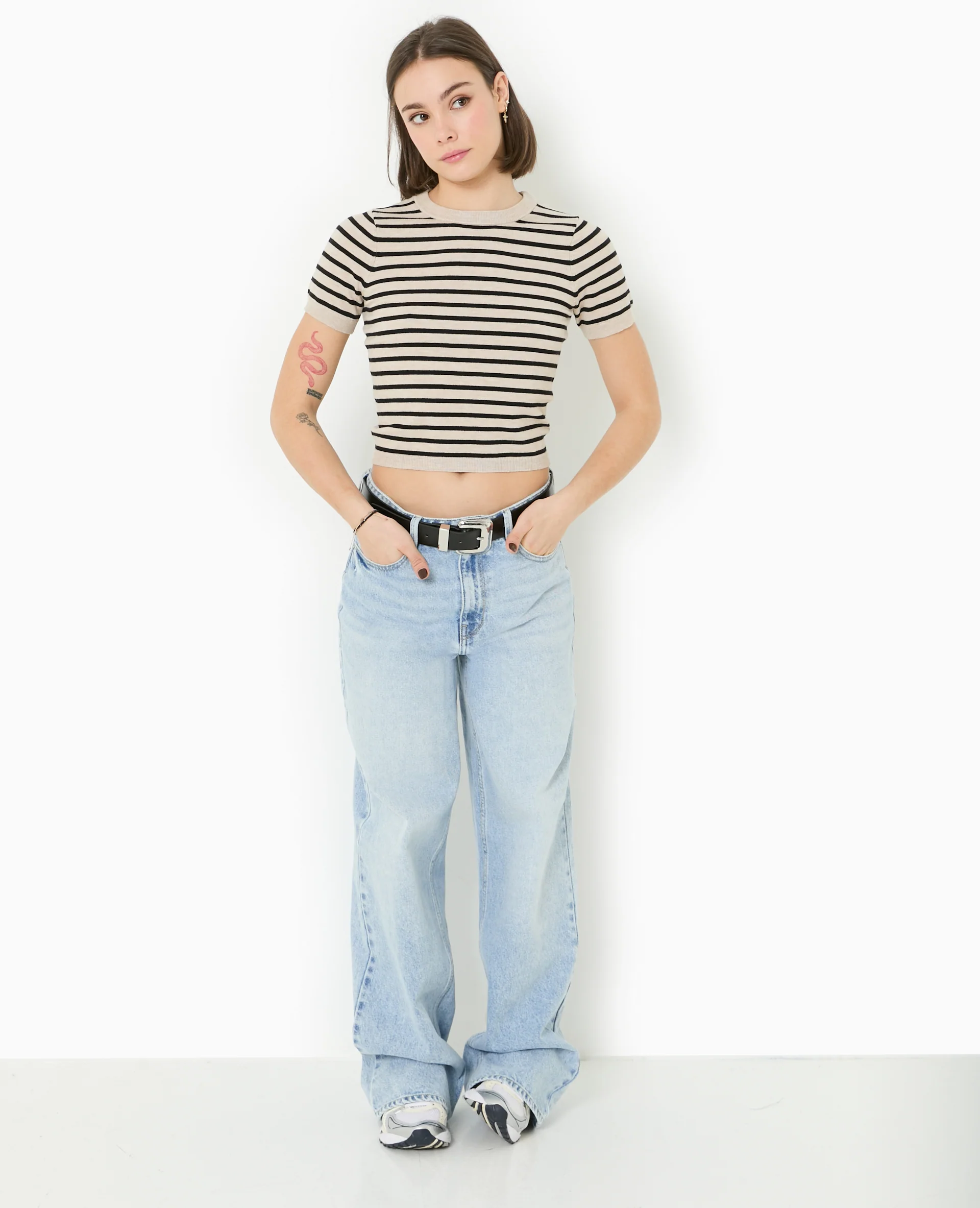 Pull manches courtes en maille fine