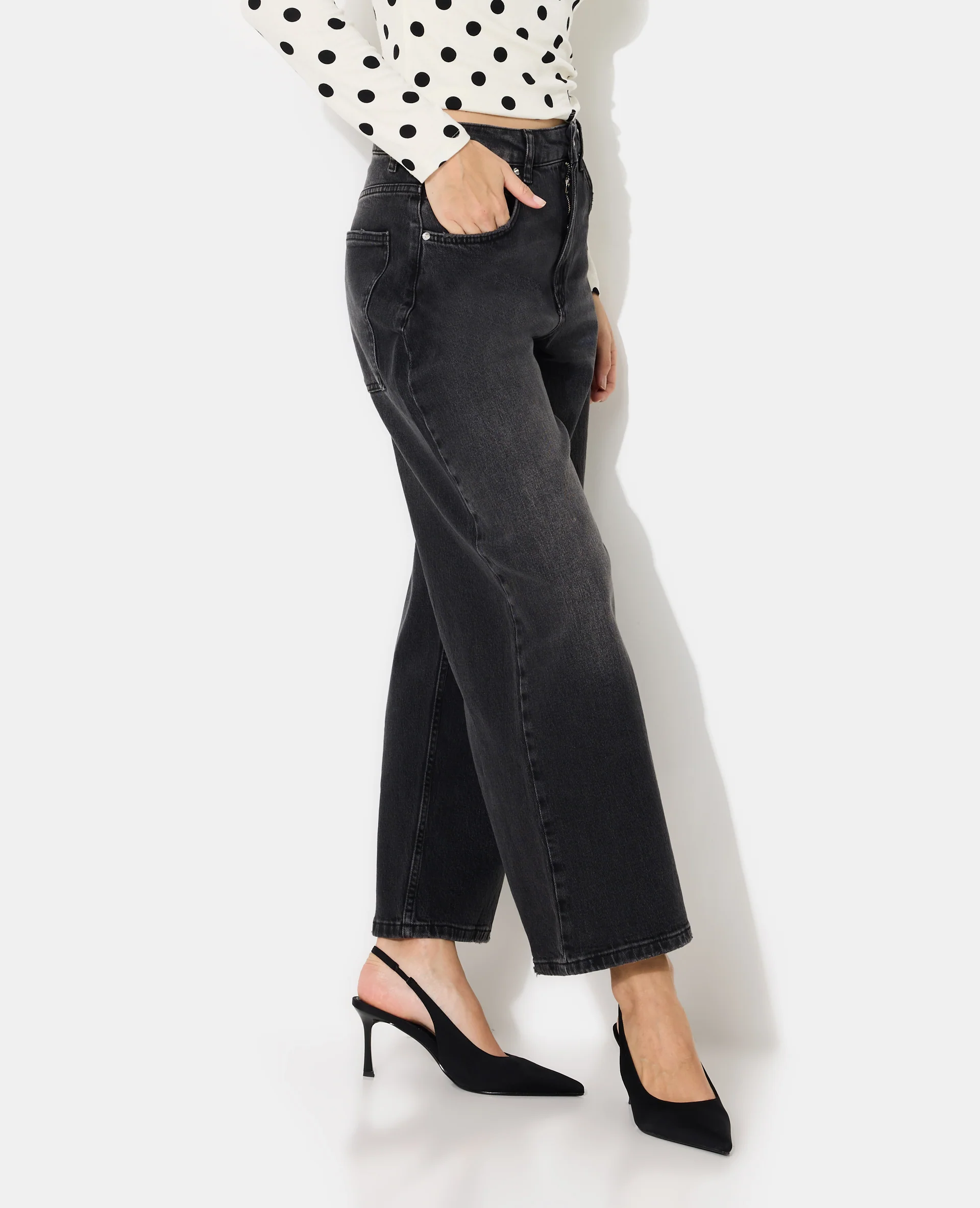 Jean barrel large taille haute