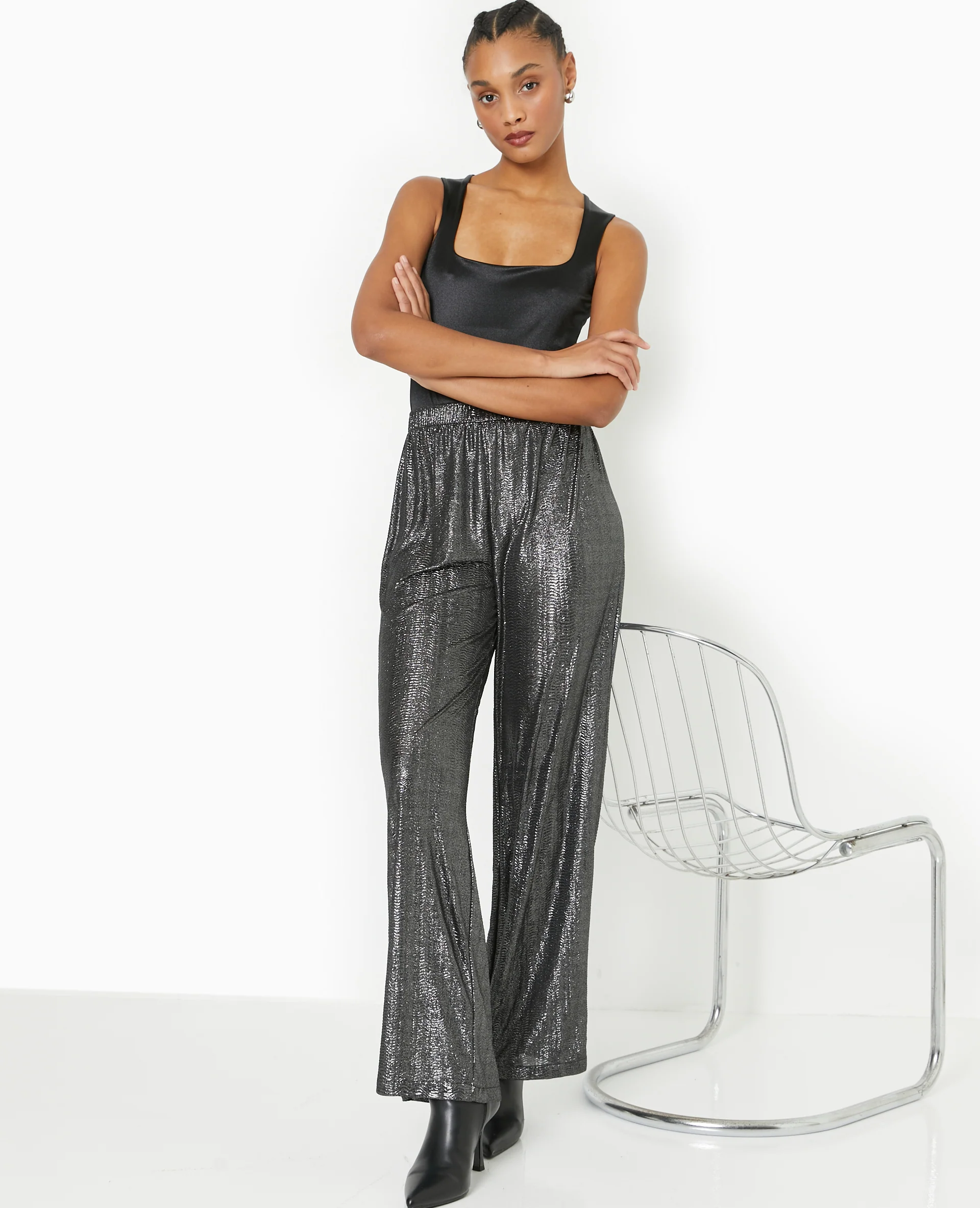 Body encolure carrée en maille brillante