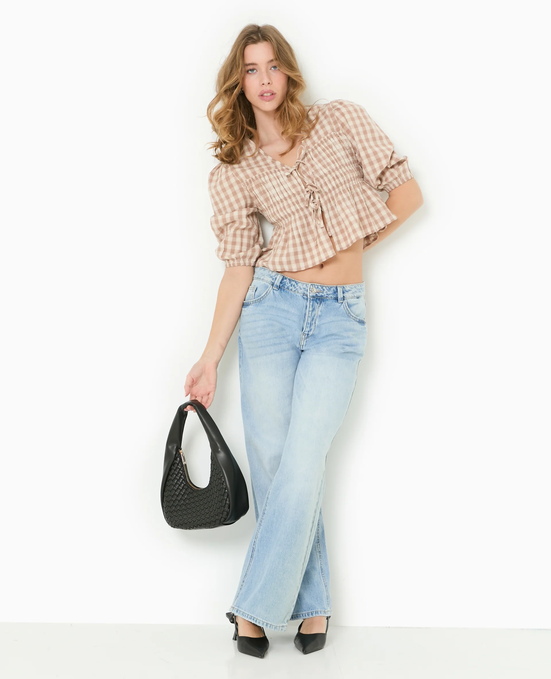 Blouse avec smocks et nouettes motif vichy