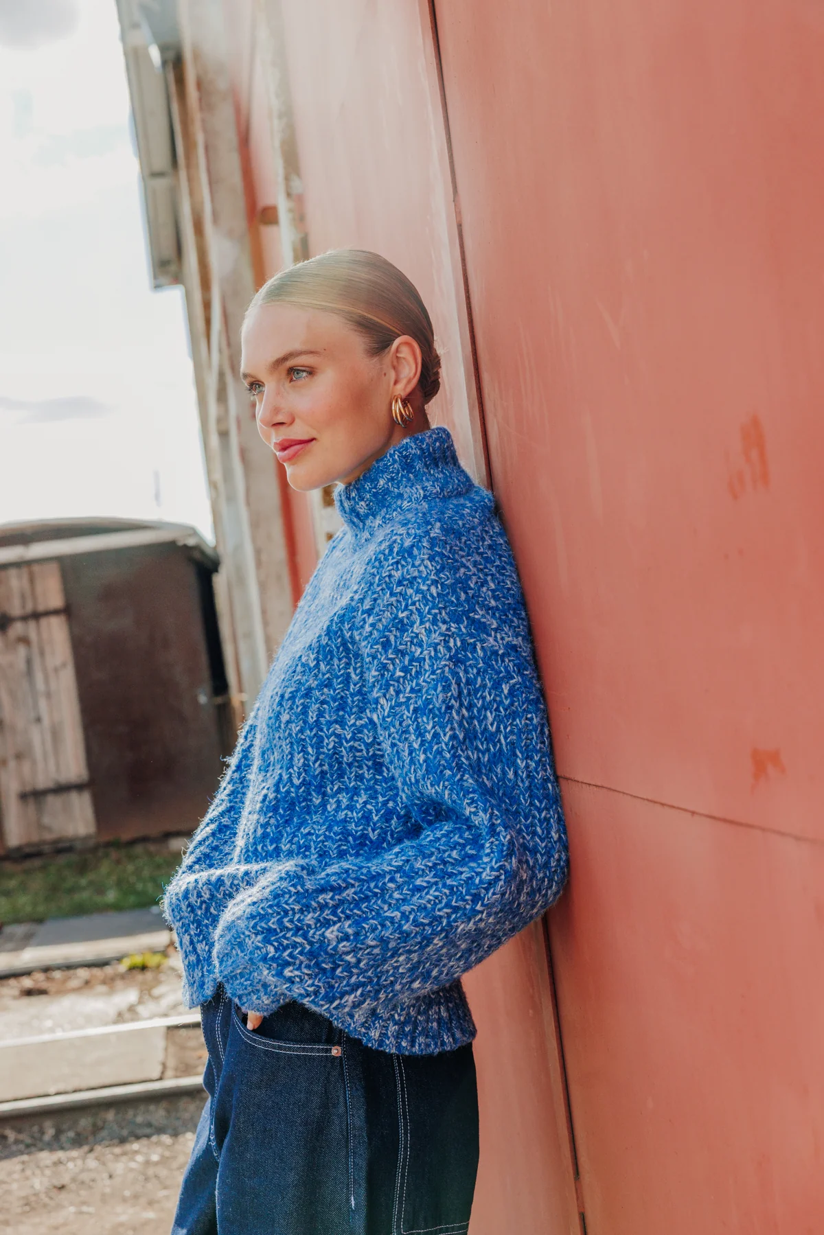 Pull grosse maille moulinée col montant