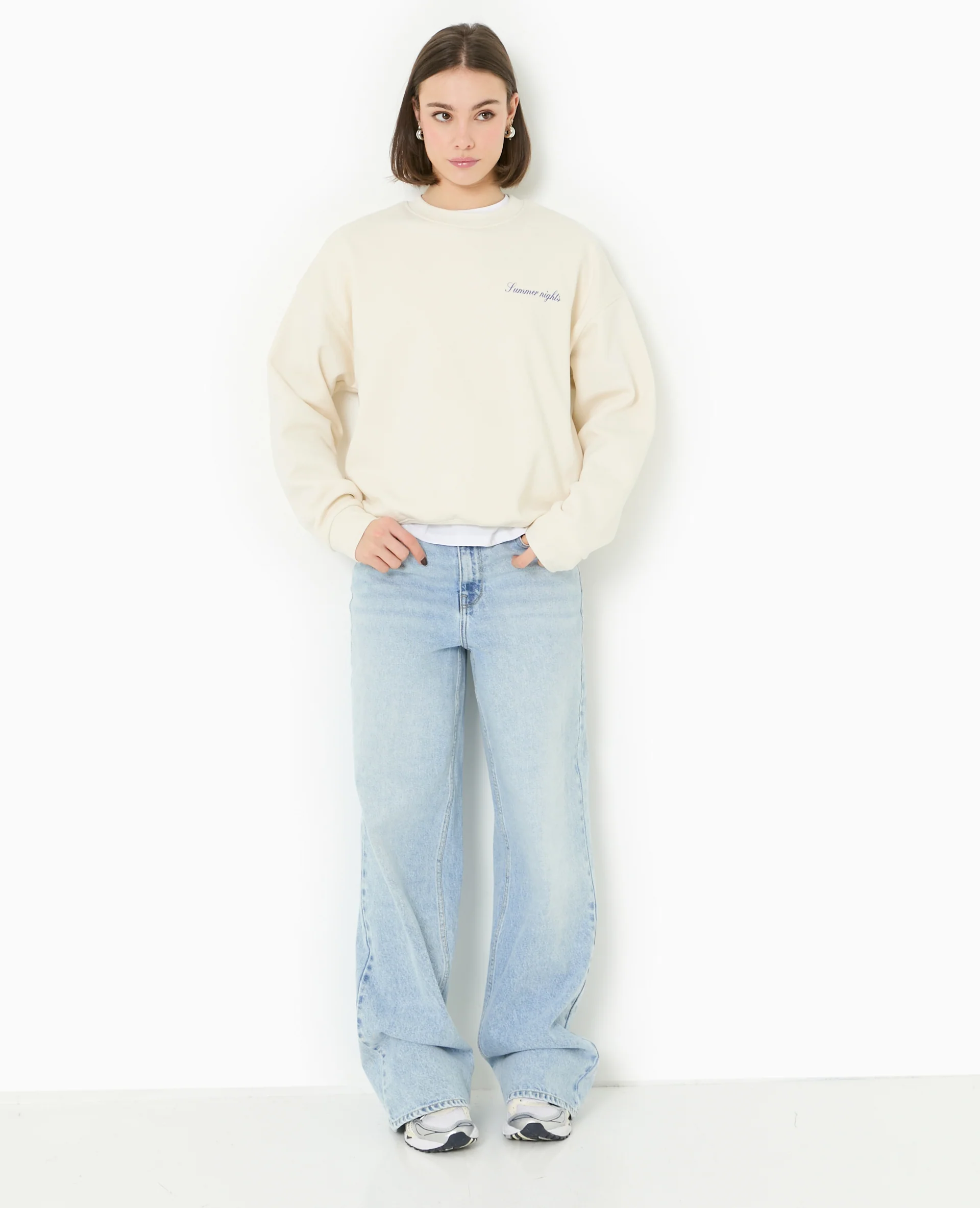 Sweat col rond avec print poitrine et dos