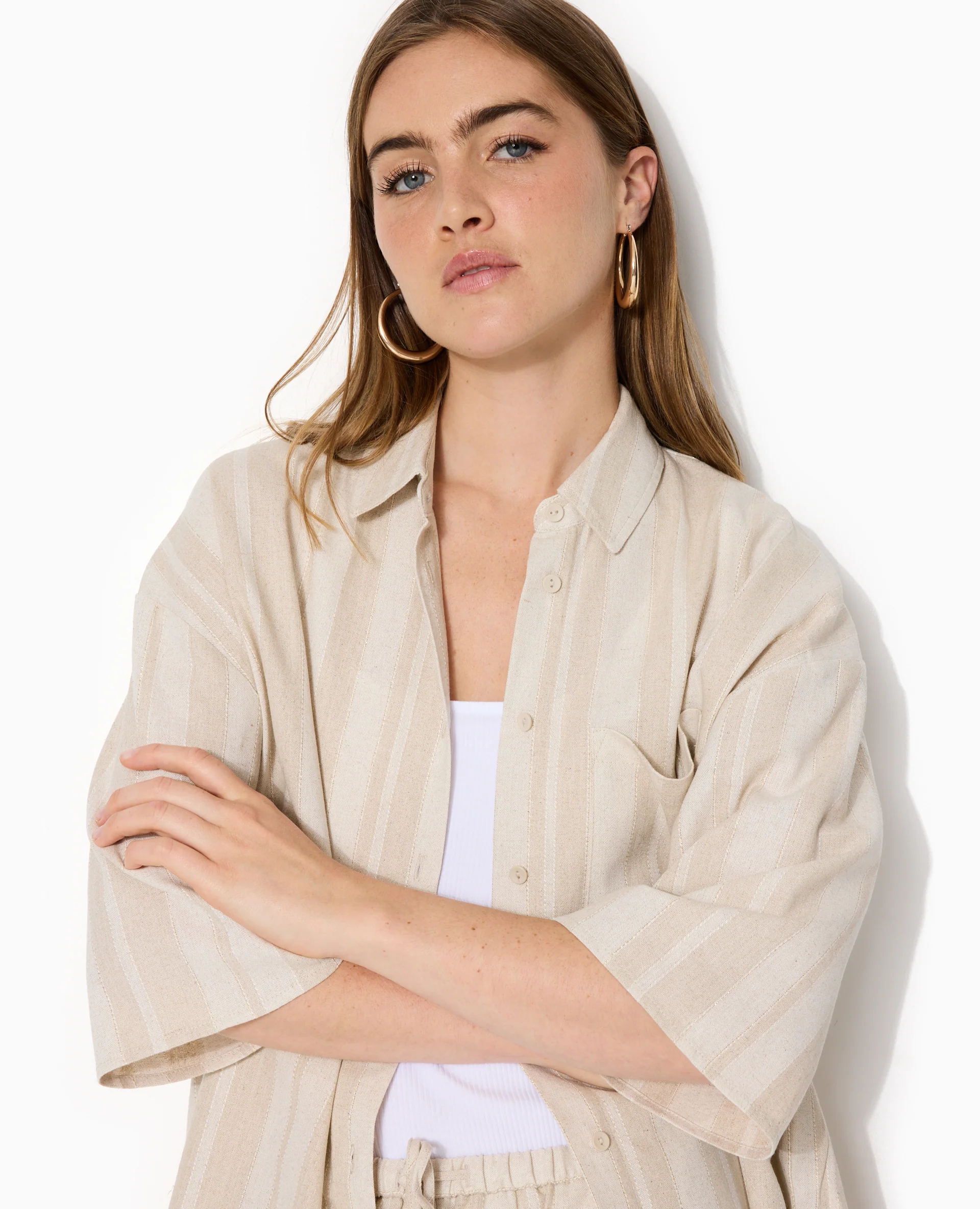 Chemise manches courtes oversize avec lin