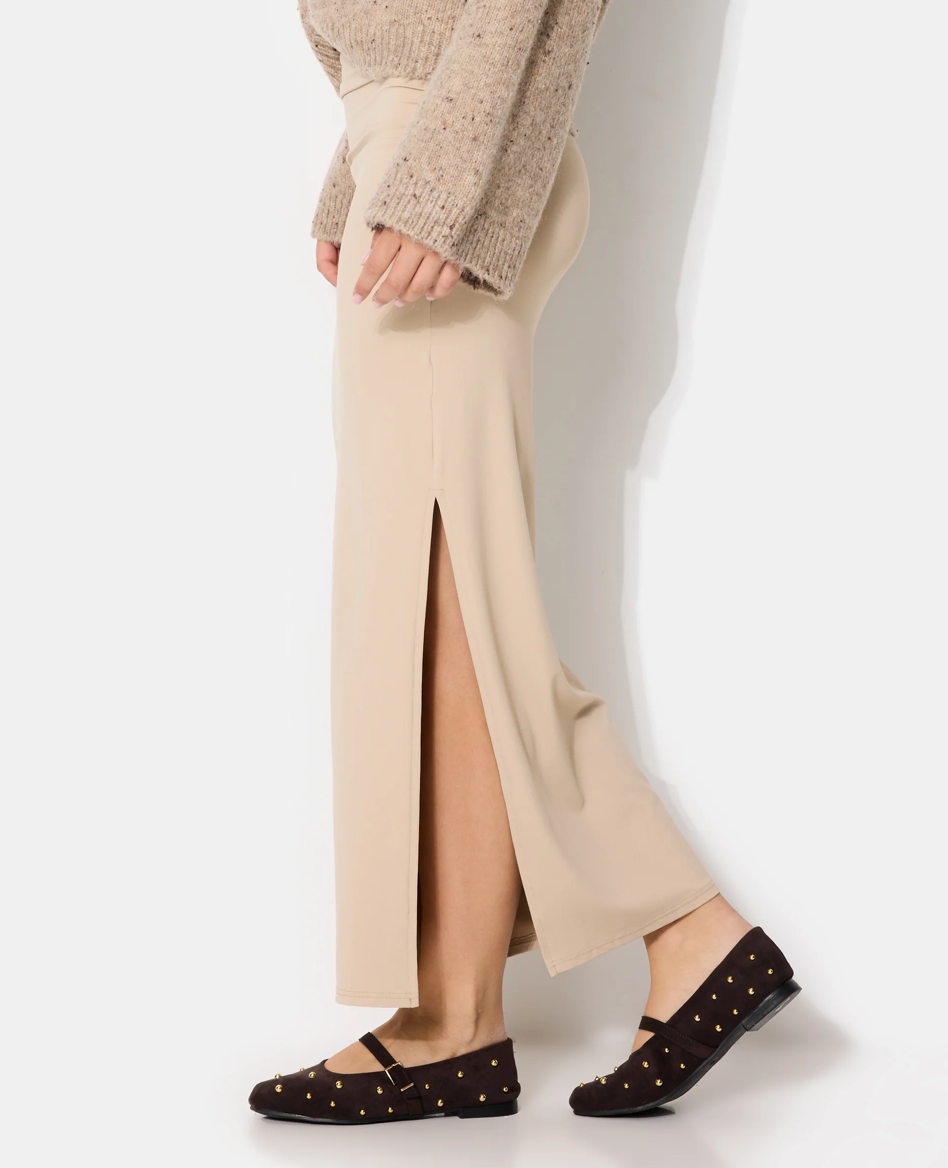 Jupe longue en maille stretch avec fronces