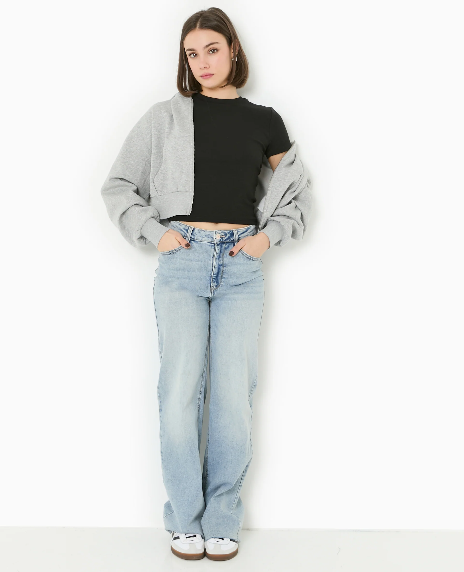 T-shirt court en maille côtelée