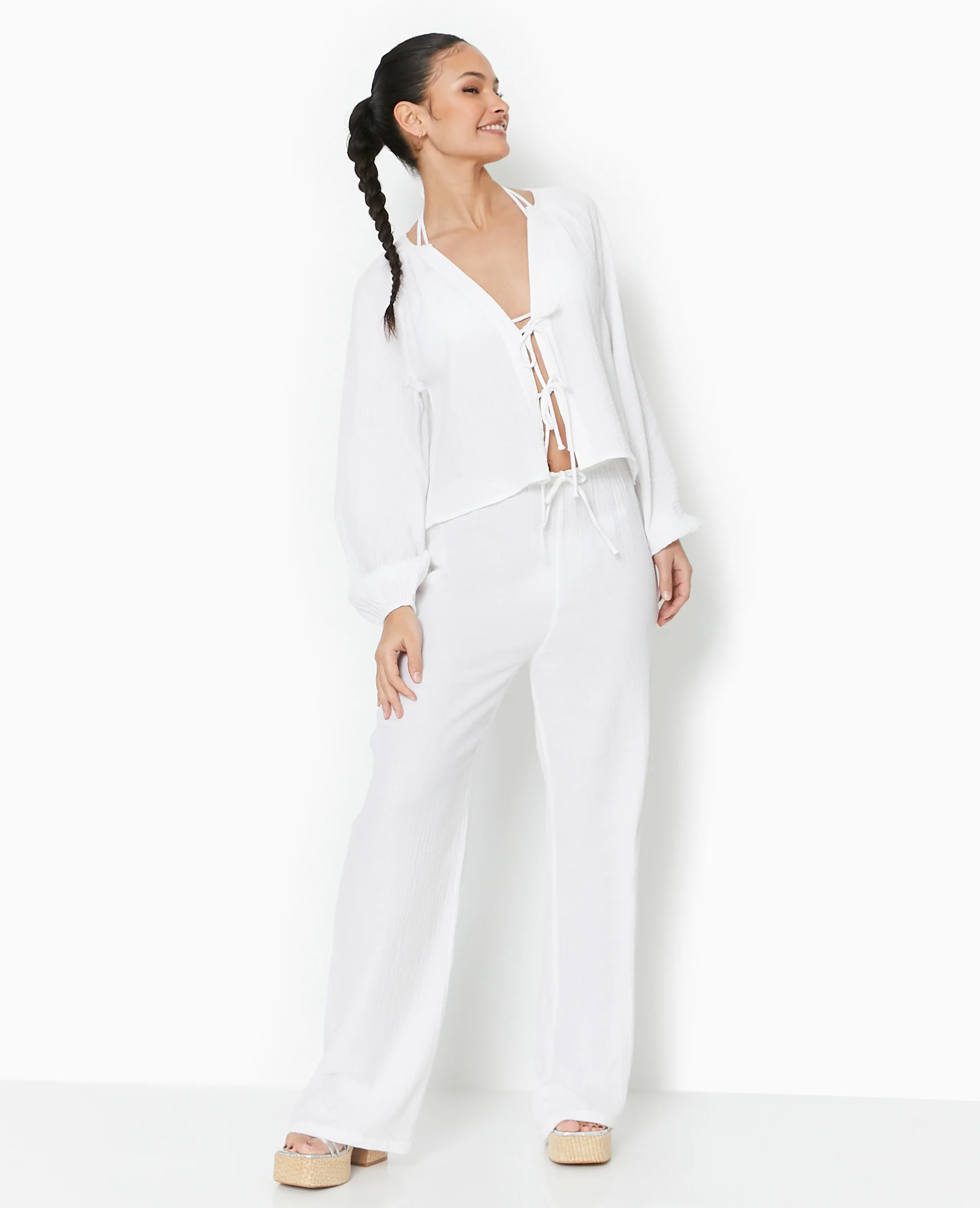 Pantalon large en gaze de coton