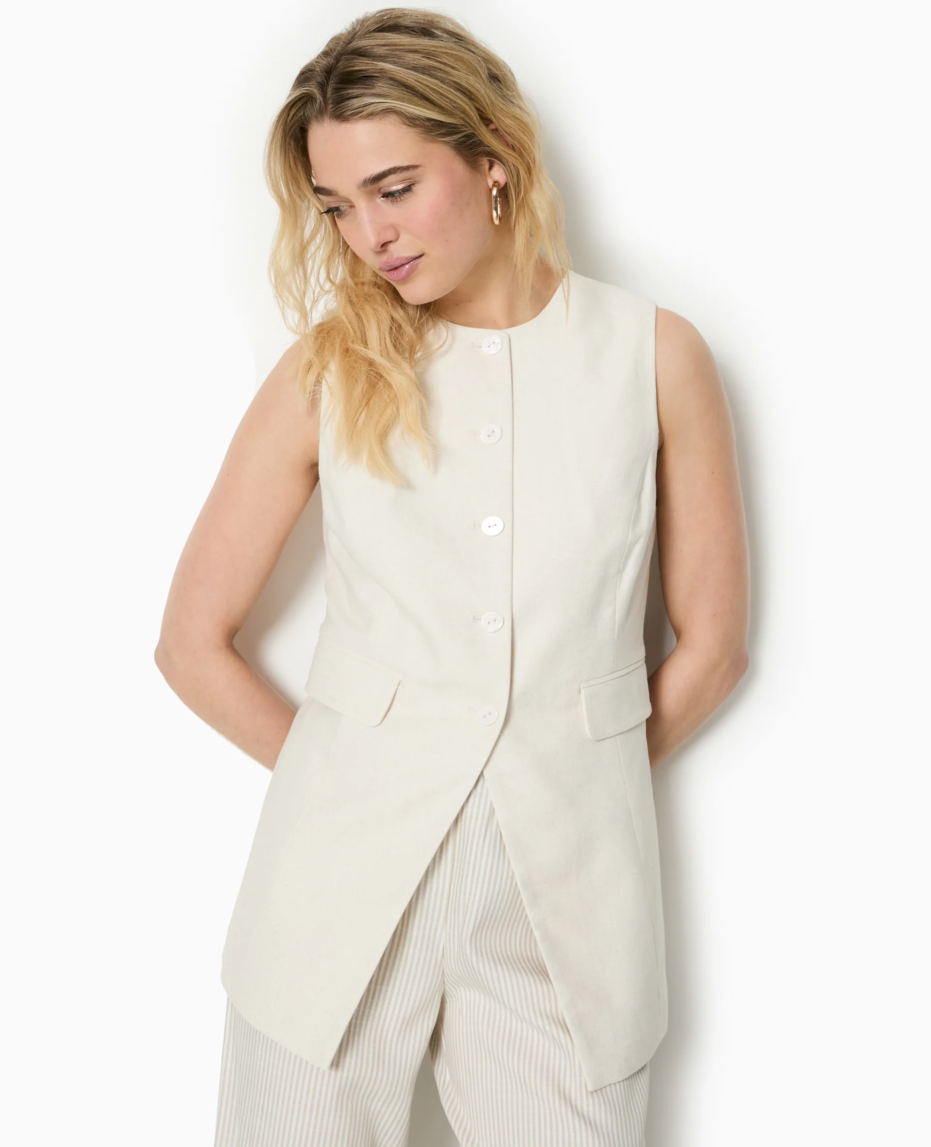 Veste longue sans manches avec lin