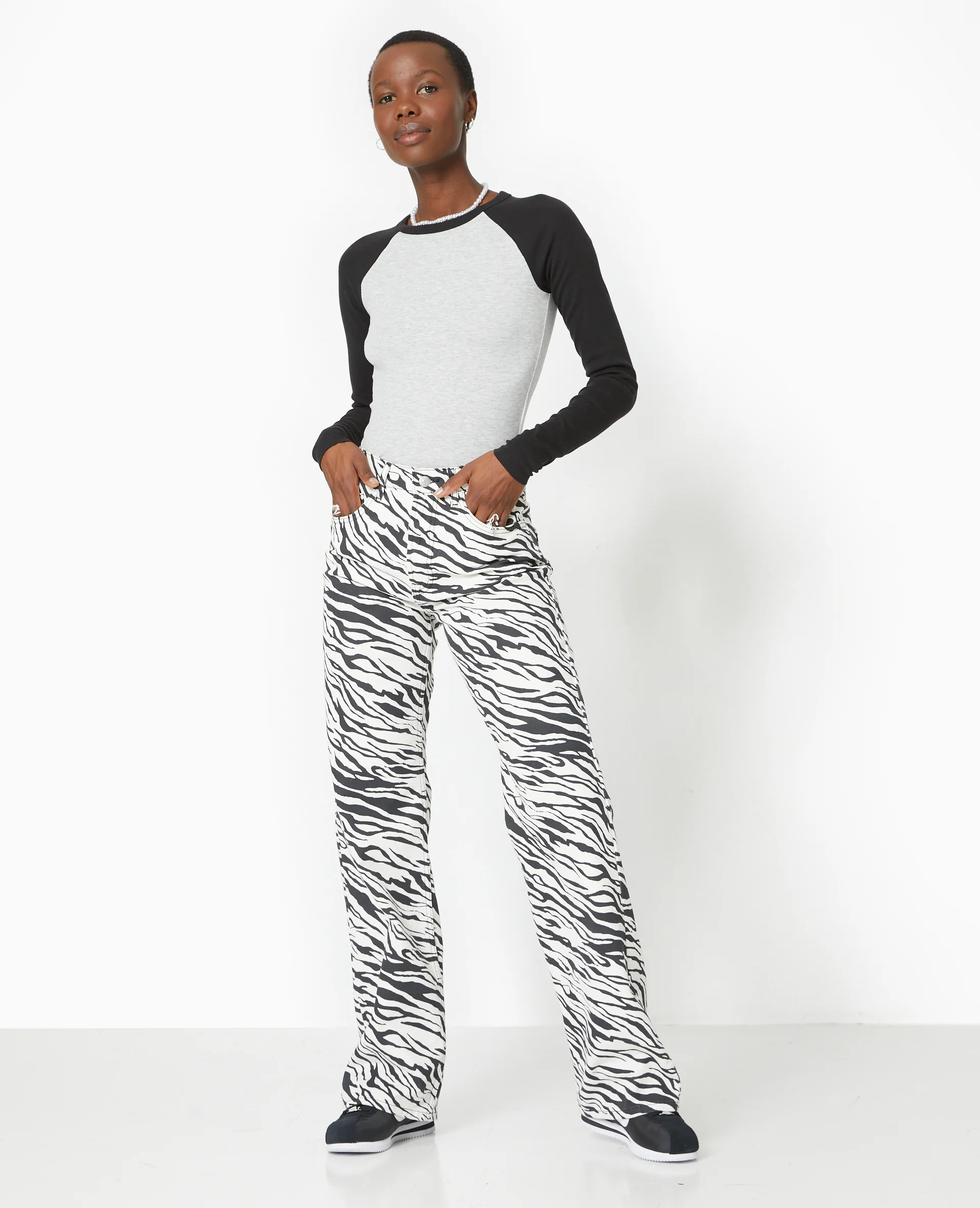 Jean droit motif zèbre