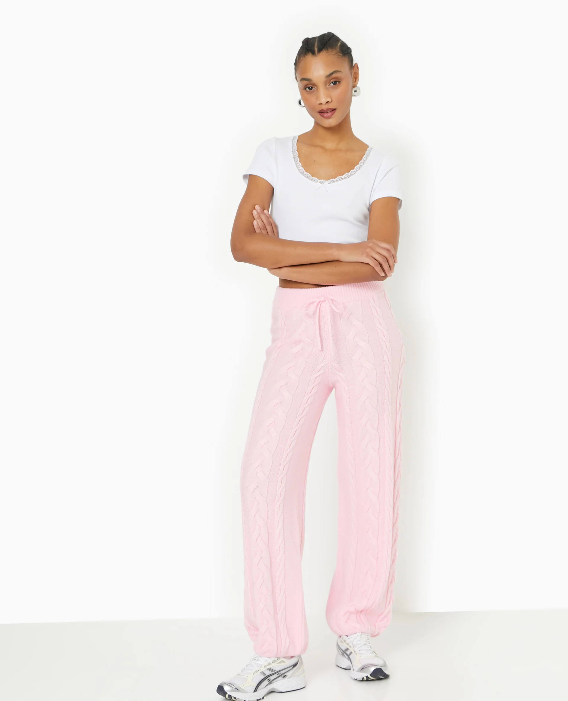 Pantalon droit en maille torsadée