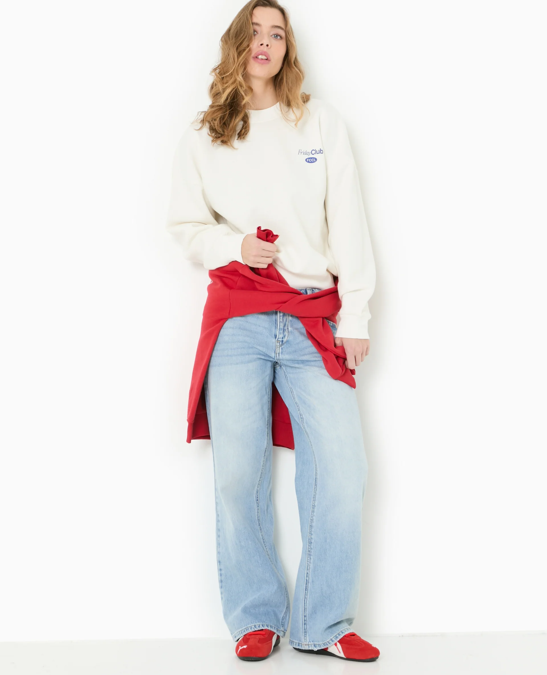 Sweat oversize avec print poitrine et dos