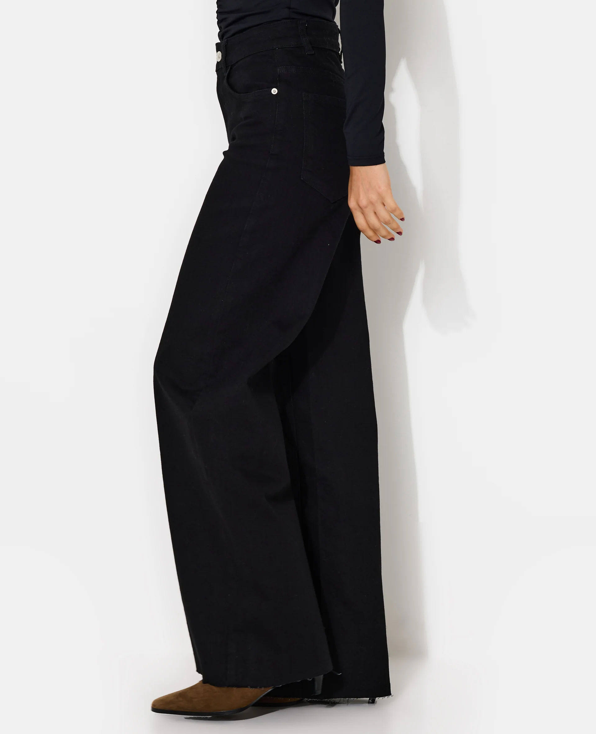 Jean wide taille haute avec élasthanne