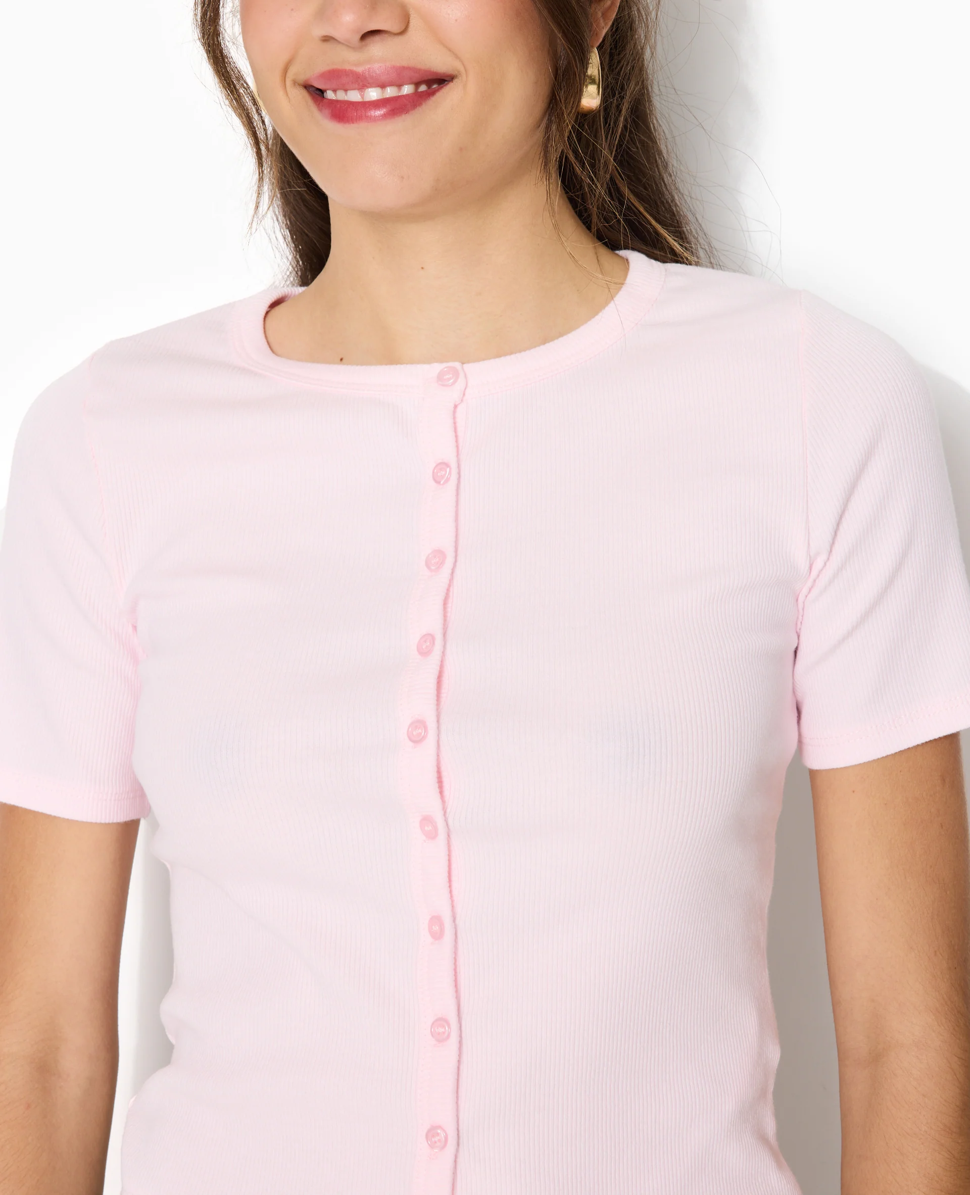 T-shirt boutonné en maille côtelée